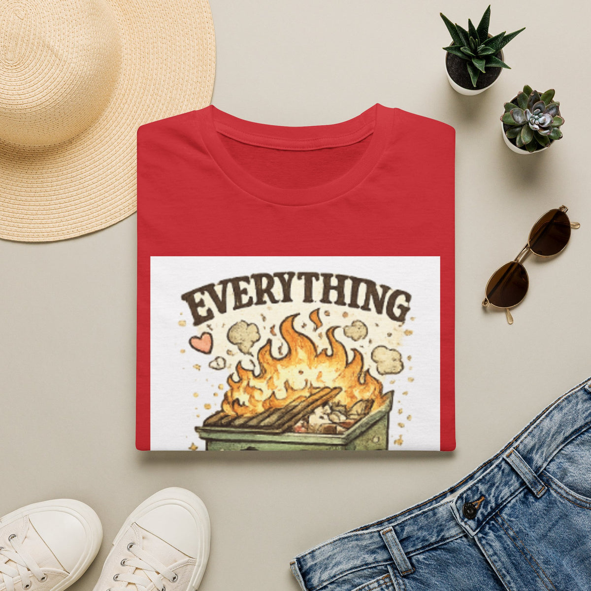 Everything Is Fine T-Shirt — Cute Kawaii Dumpster Fire Graphic Tee