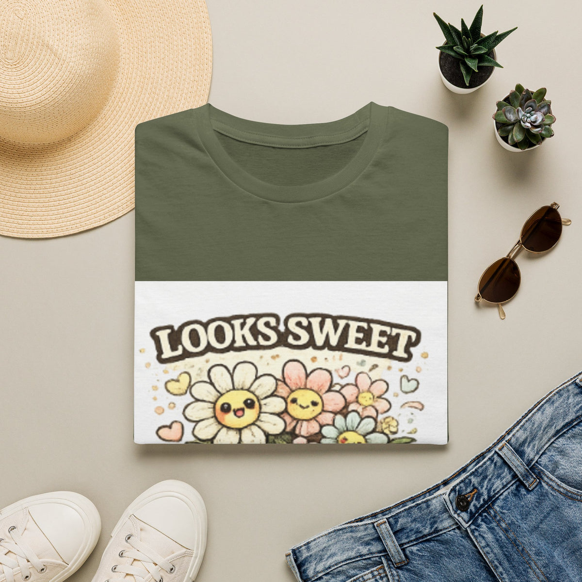 Looks Sweet Floral T-Shirt — Cute Retro Flowers "Looks Sweet, Swears a Lot" Tee