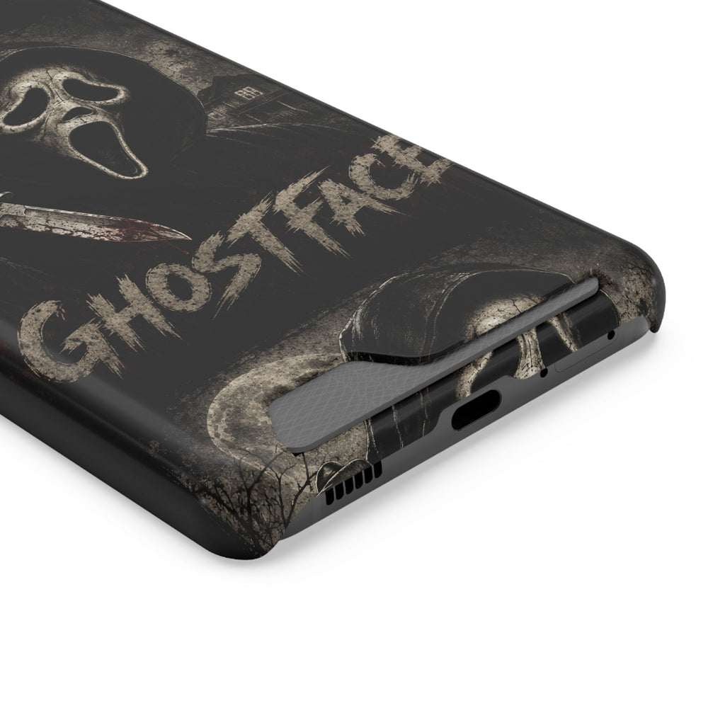 Ghostface Phone Case with Card Holder — Horror Movie Scream Mask Design