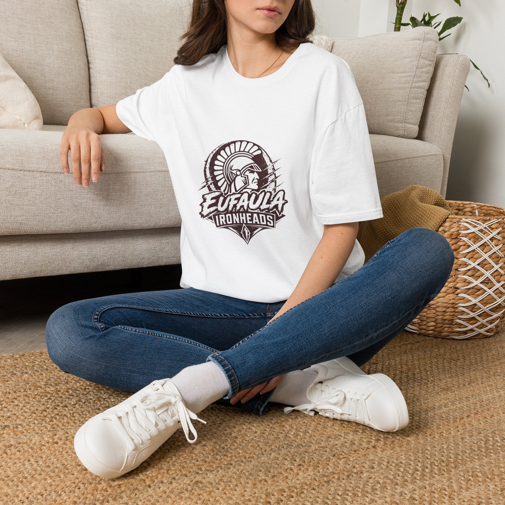 Trojan Helmet Graphic T‑Shirt — Eufaula Ironheads Vintage Sports Tee