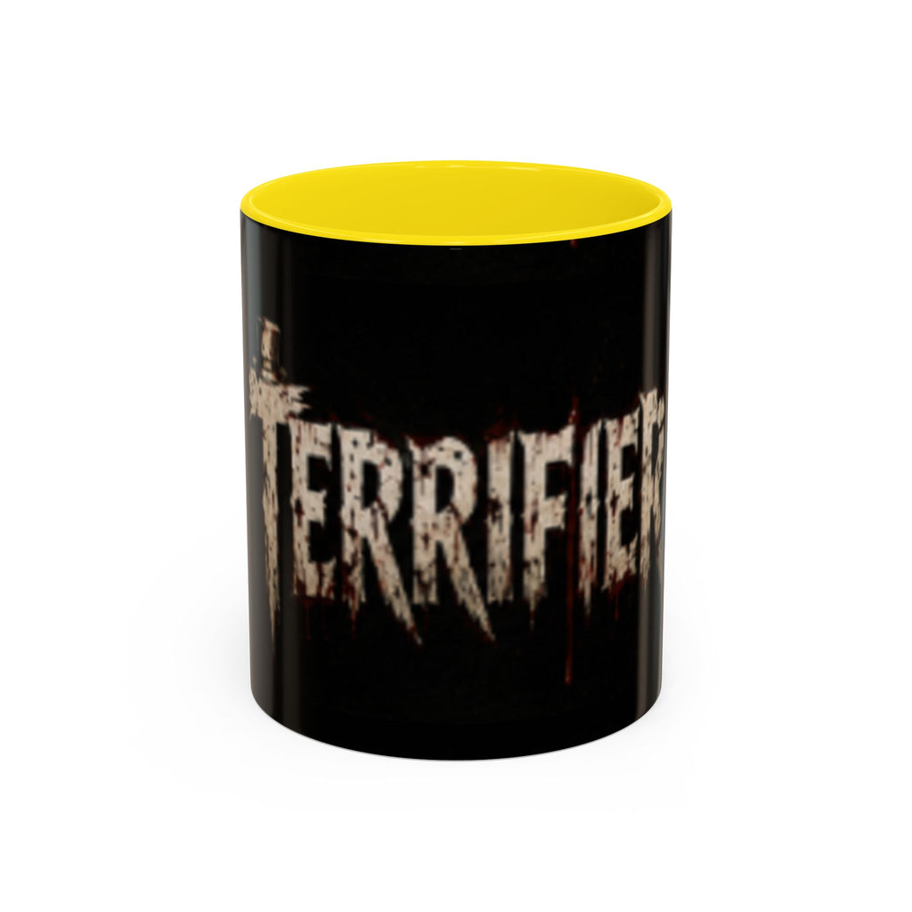 Terrified Horror Accent Coffee Mug — Gothic Scary Text Design (11/15 oz)