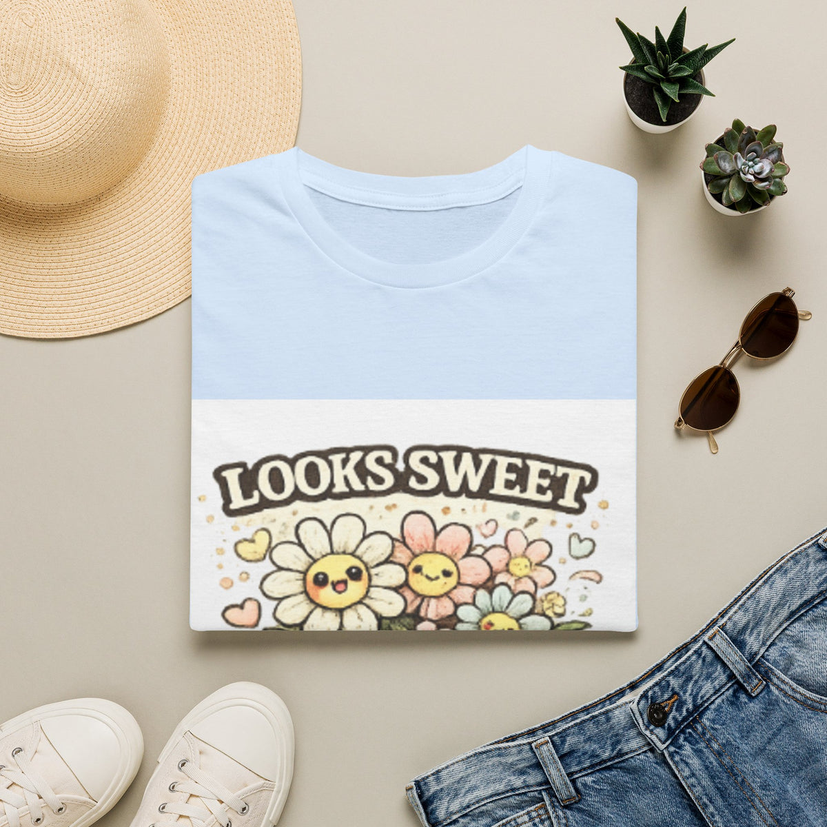 Looks Sweet Floral T-Shirt — Cute Retro Flowers "Looks Sweet, Swears a Lot" Tee