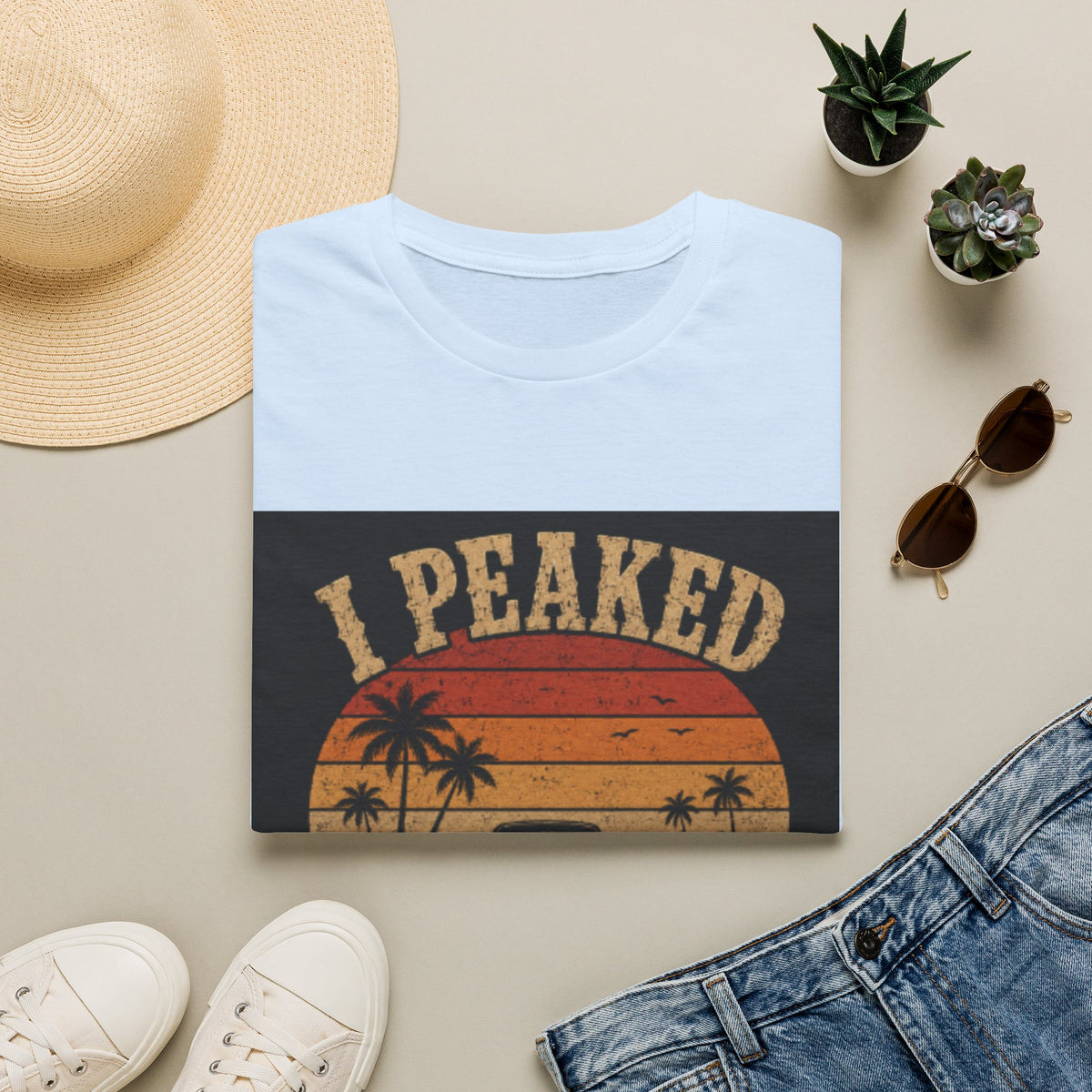 I Peaked When I Found a Parking Spot T-Shirt — Funny Vintage Sunset Palm Tee