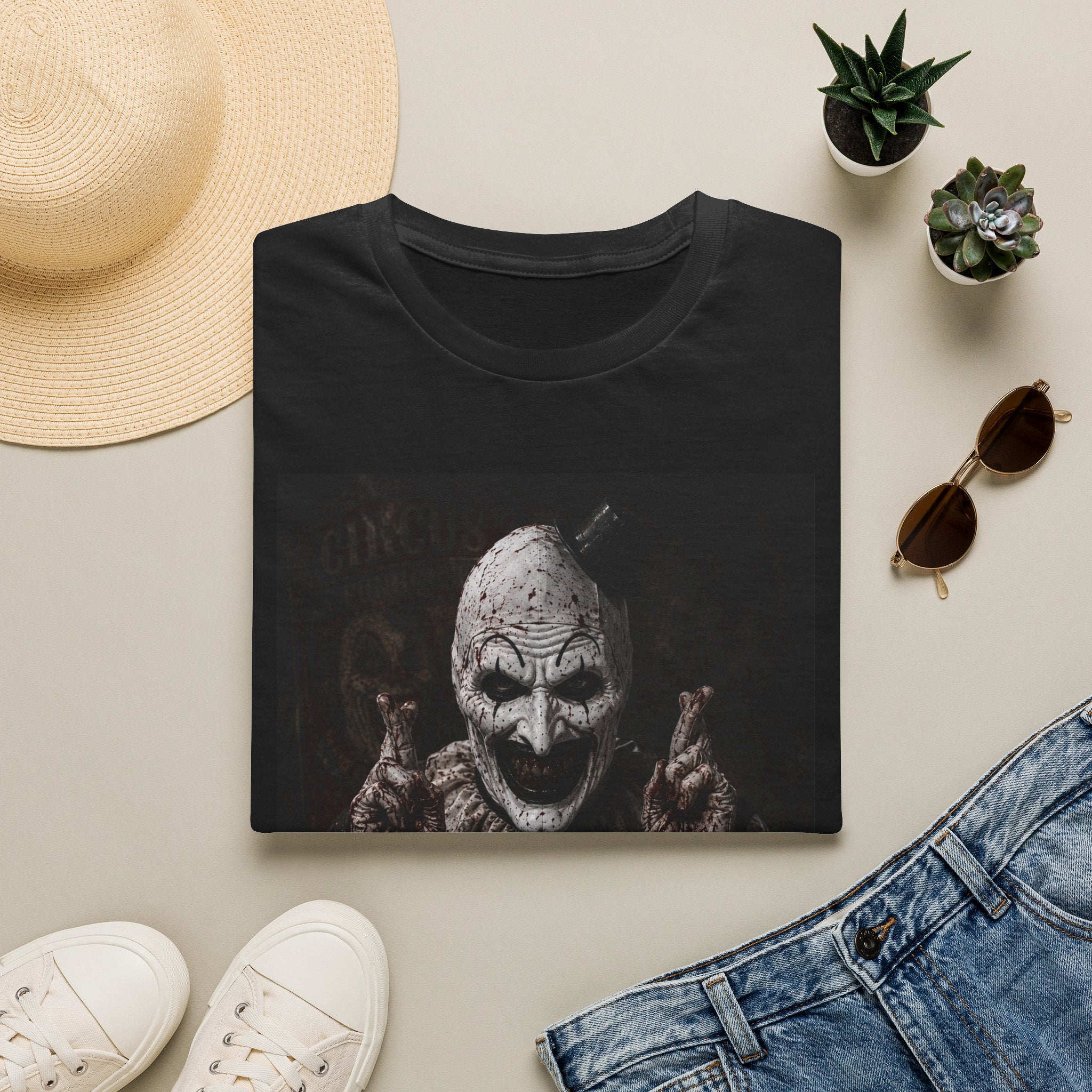 Creepy Clown Graphic T-Shirt — Horror Scary Face Tee for Halloween