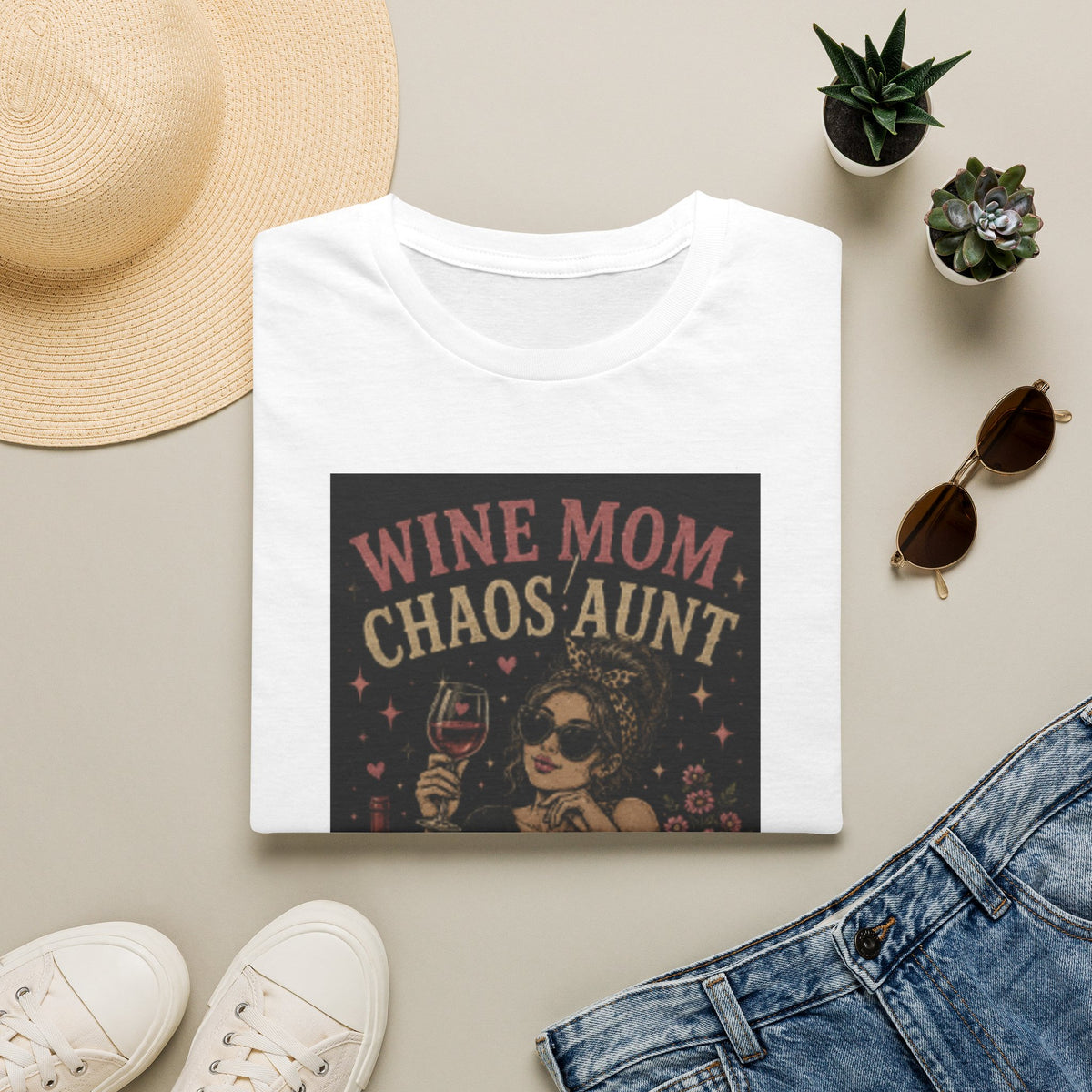 Wine Mom Chaos Aunt T-Shirt — Funny Wine Gifts for Aunts & Moms