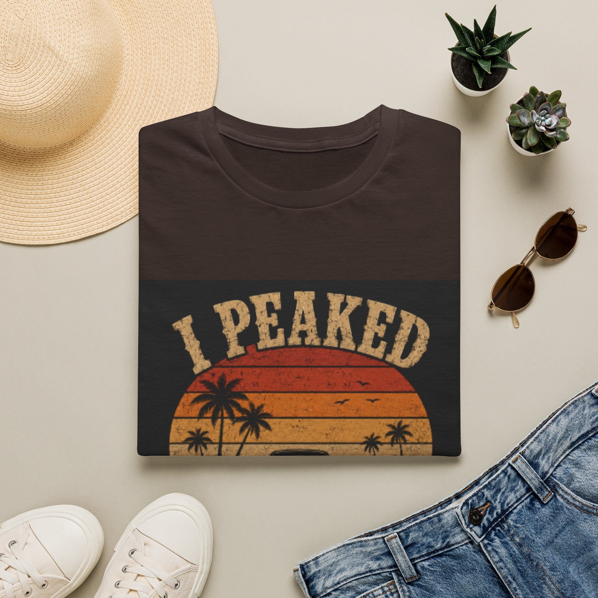 I Peaked When I Found a Parking Spot T-Shirt — Funny Vintage Sunset Palm Tee