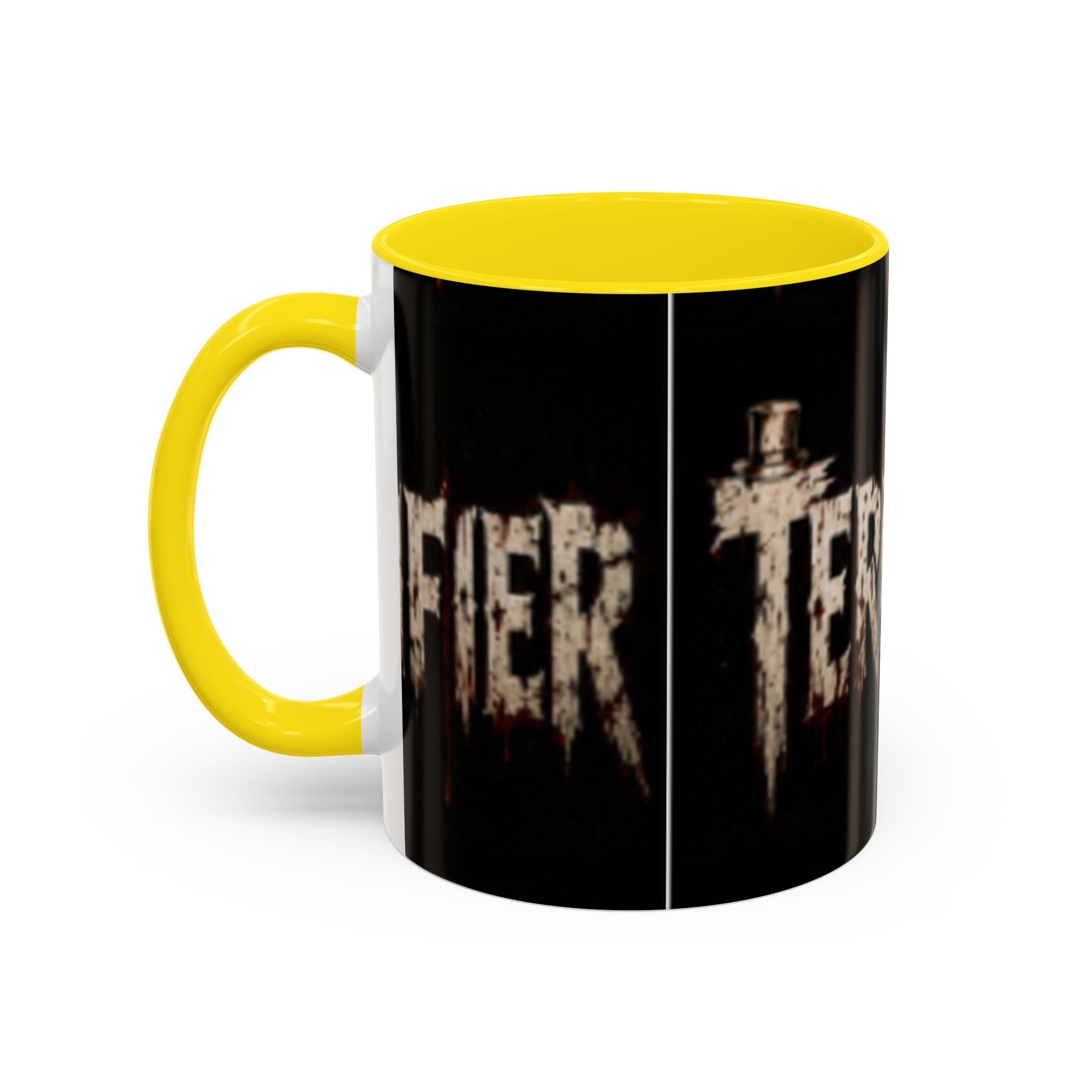 Terrified Horror Accent Coffee Mug — Gothic Scary Text Design (11/15 oz)