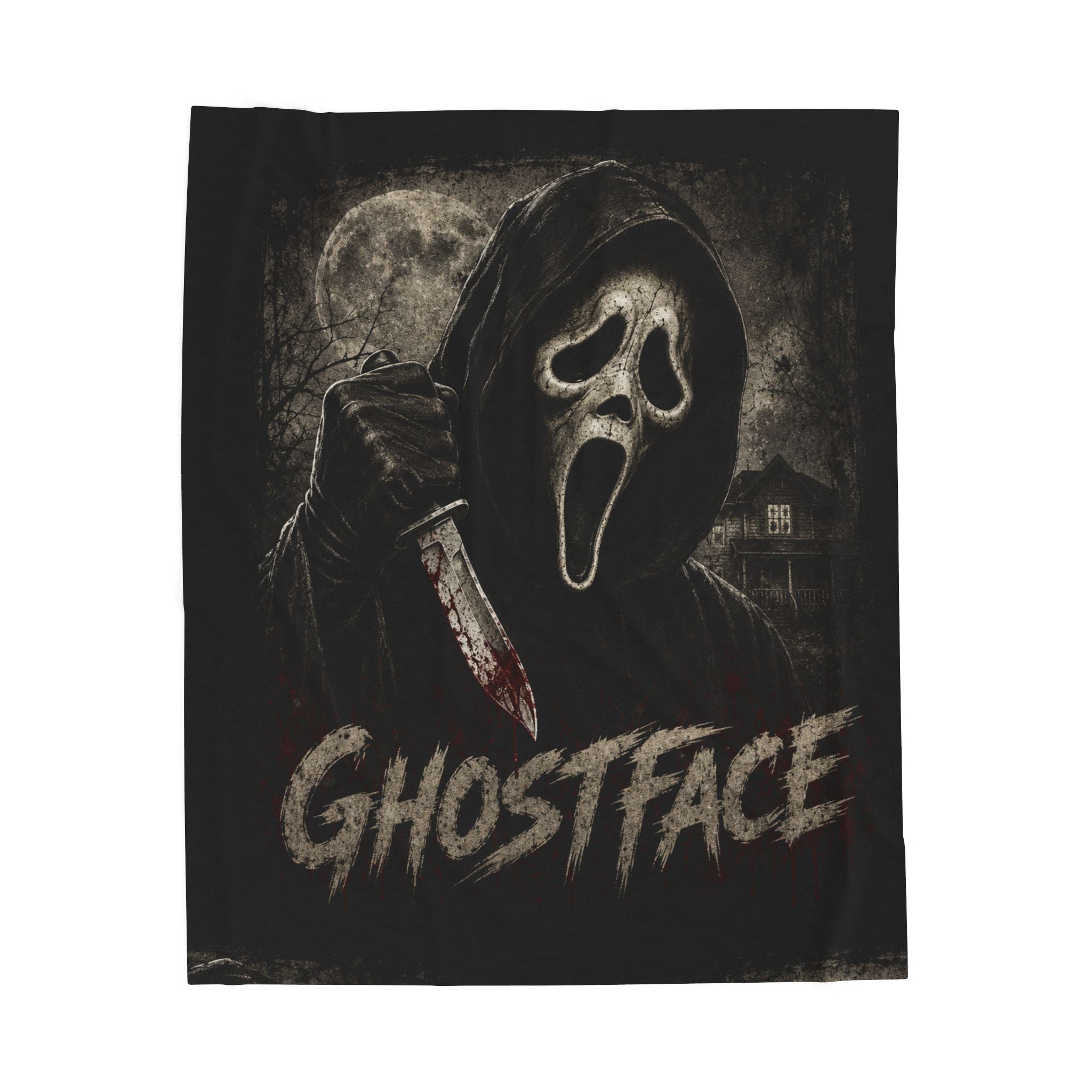Ghostface Horror Plush Blanket — Scream Mask Throw Blanket, Spooky Halloween Decor