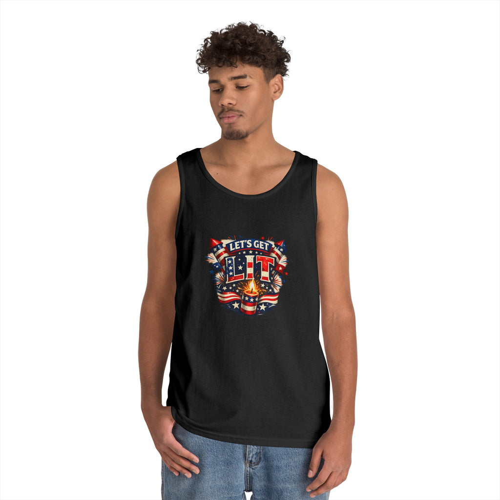 Let's Get Lit Tank Top — Patriotic 4th of July Fireworks Graphic Tank