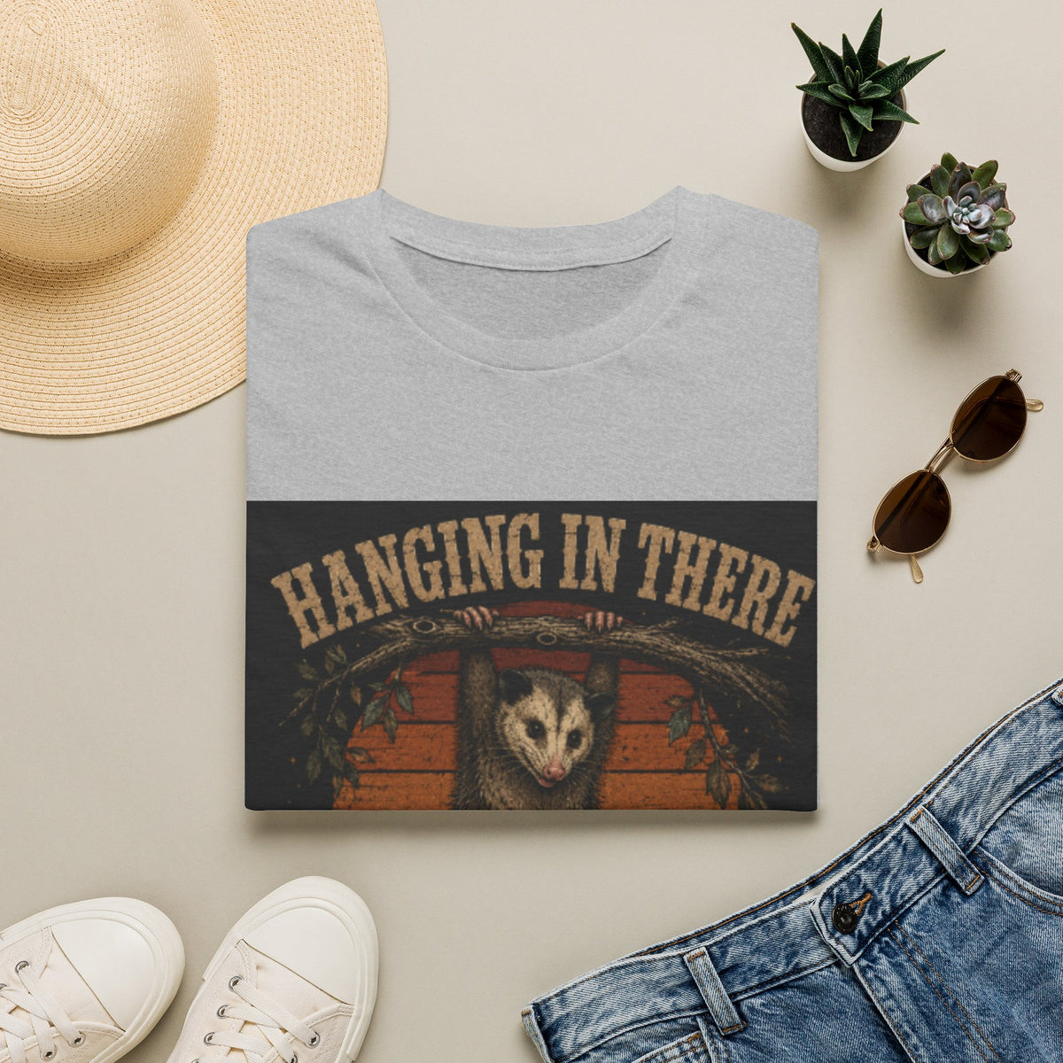 Hanging In There Possum T-Shirt — Cute Resilience Graphic Tee