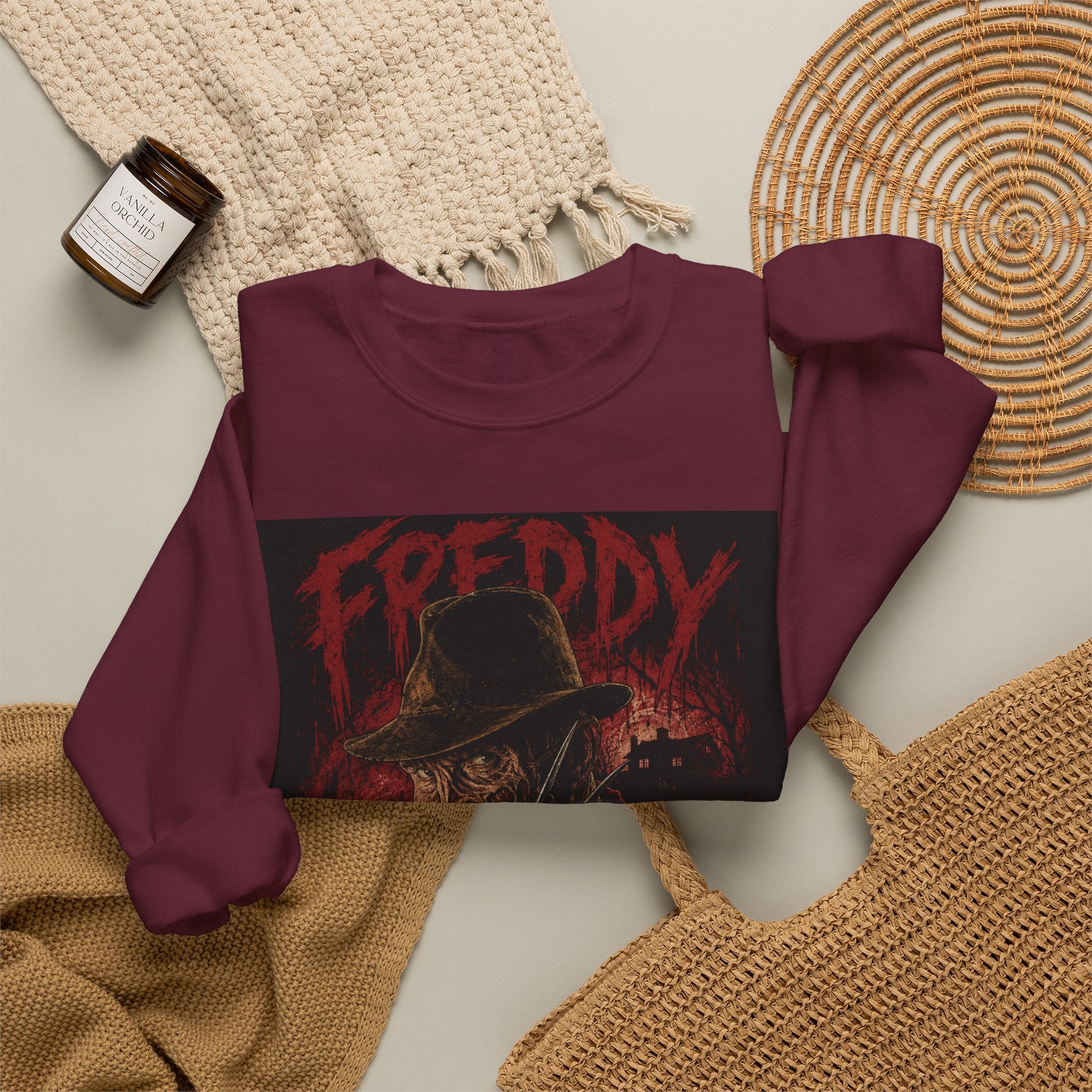 Freddy Krueger Horror Crewneck Sweatshirt - "Welcome To My Nightmare Bitch" Graphic