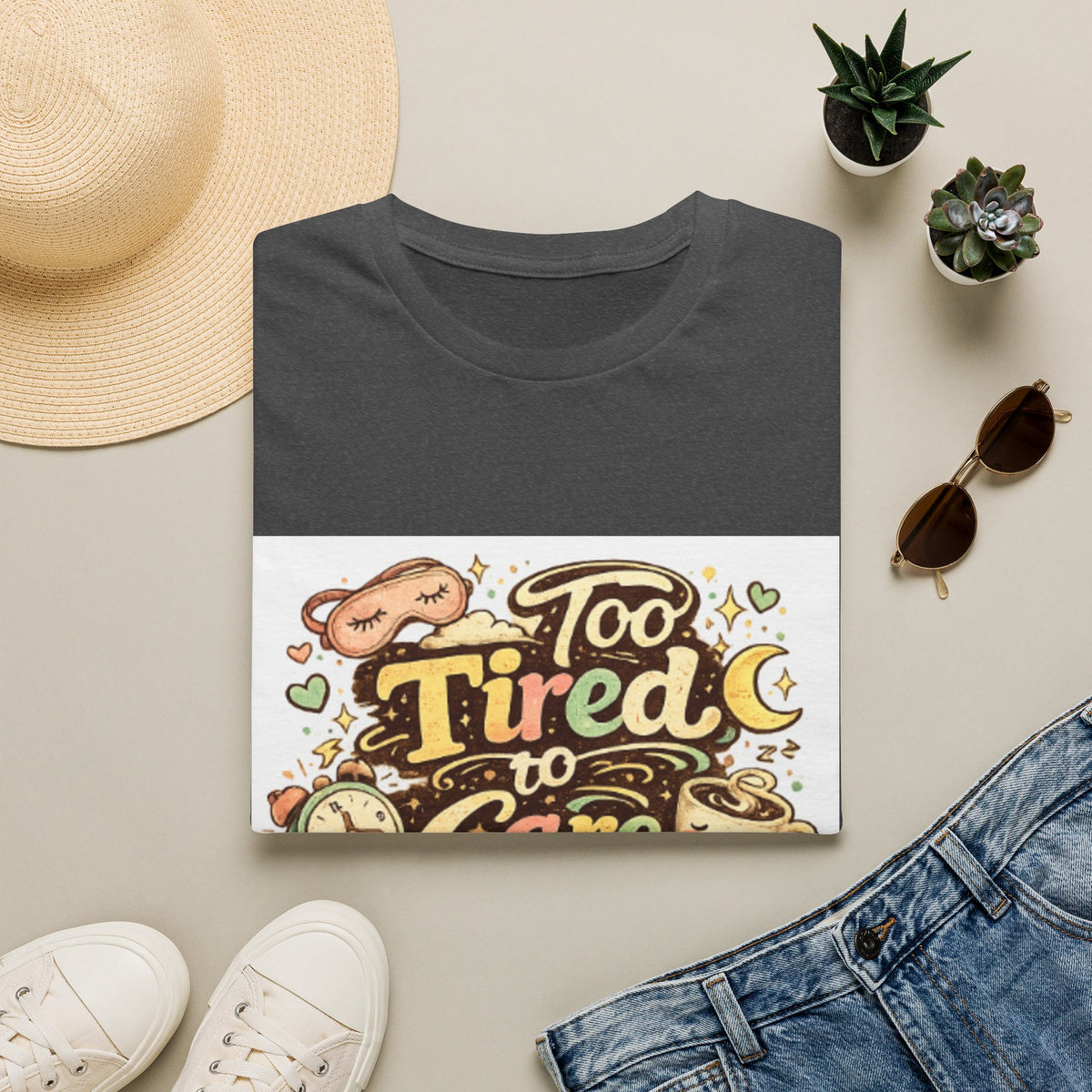 Too Tired To Care T-Shirt — Cute Sleepy Kawaii Graphic Tee