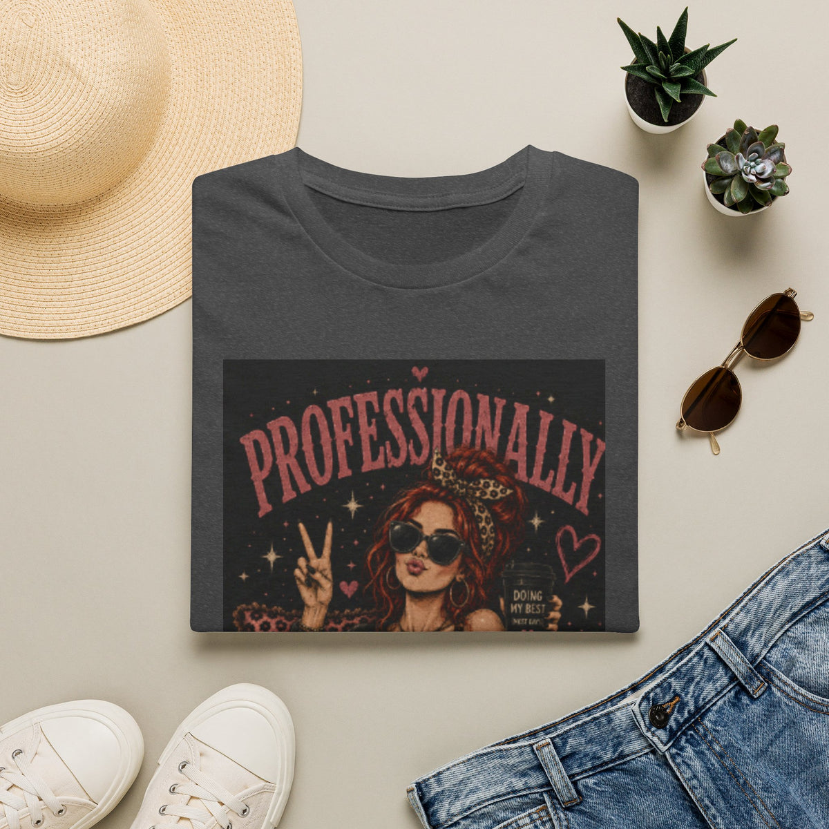 Professionally Unprofessional T-Shirt — Retro Femme Peace Sign Graphic Tee