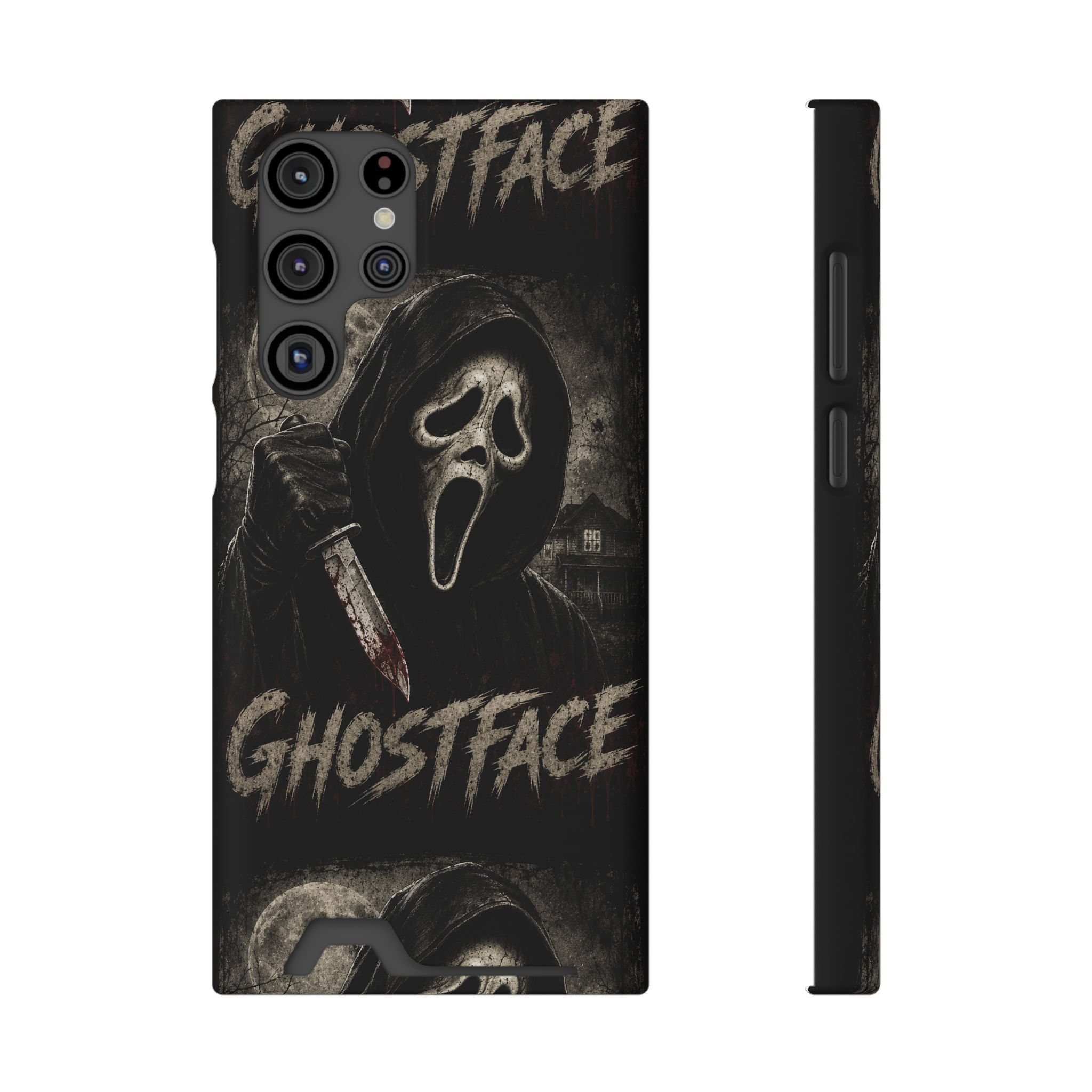 Ghostface Phone Case with Card Holder — Horror Movie Scream Mask Design