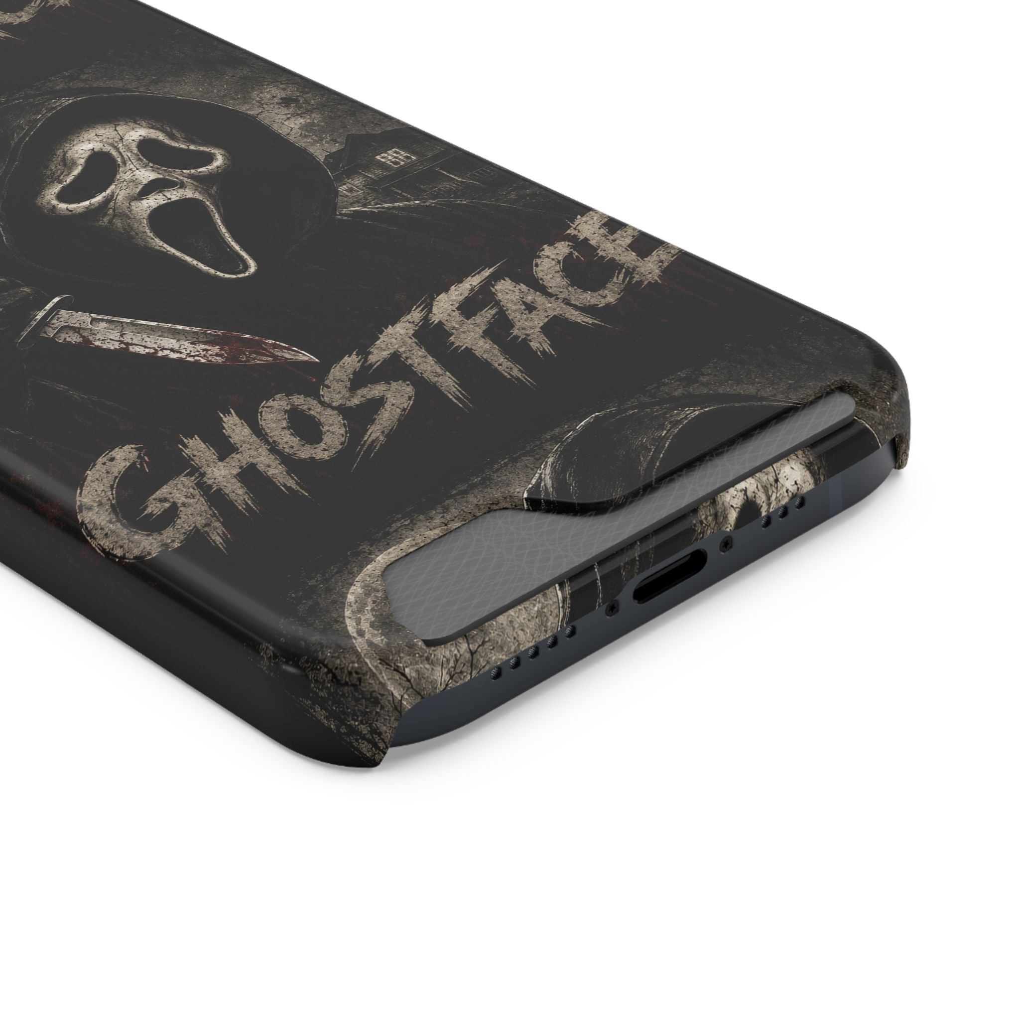 Ghostface Phone Case with Card Holder — Horror Movie Scream Mask Design