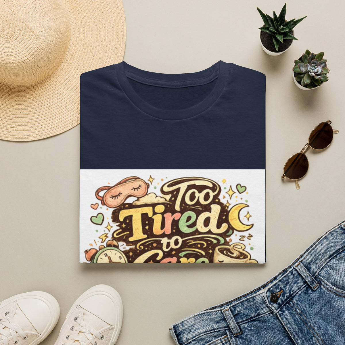 Too Tired To Care T-Shirt — Cute Sleepy Kawaii Graphic Tee