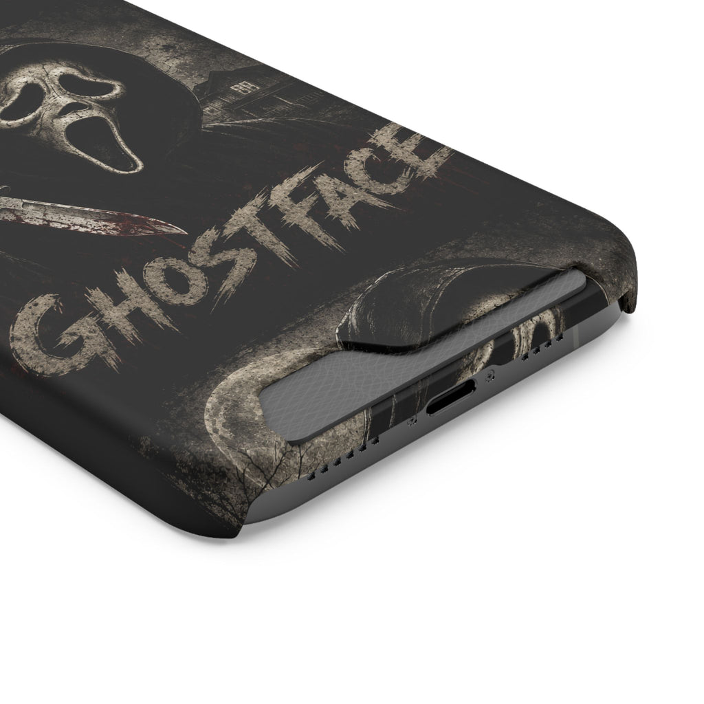 Ghostface Phone Case with Card Holder — Horror Movie Scream Mask Design