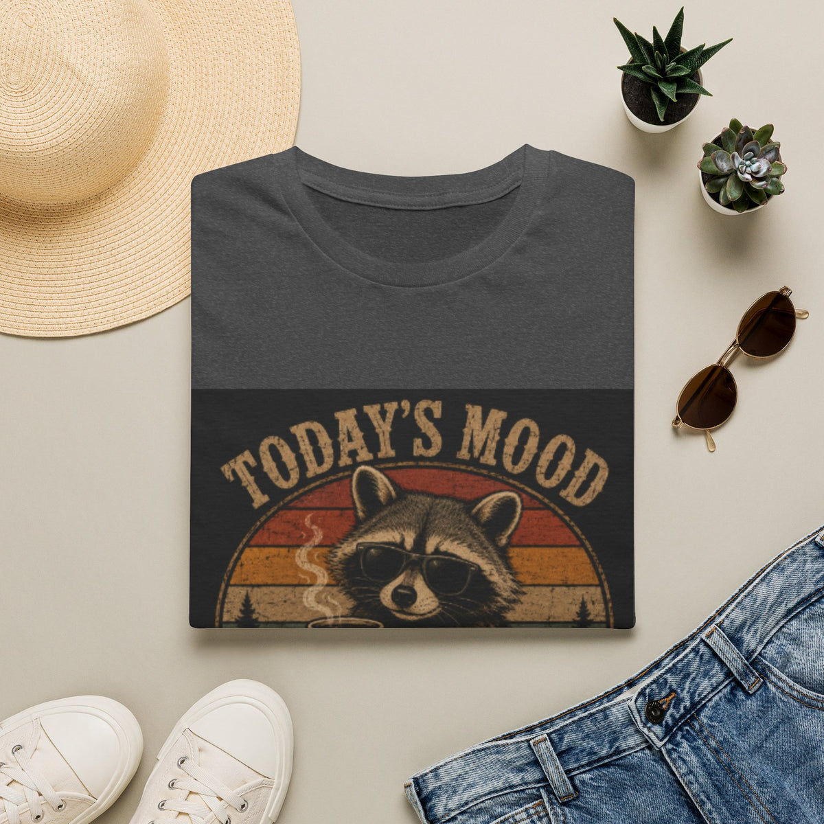 Today's Mood Unsupervised Raccoon T-Shirt — Vintage Retro Graphic Tee for Casual Wear