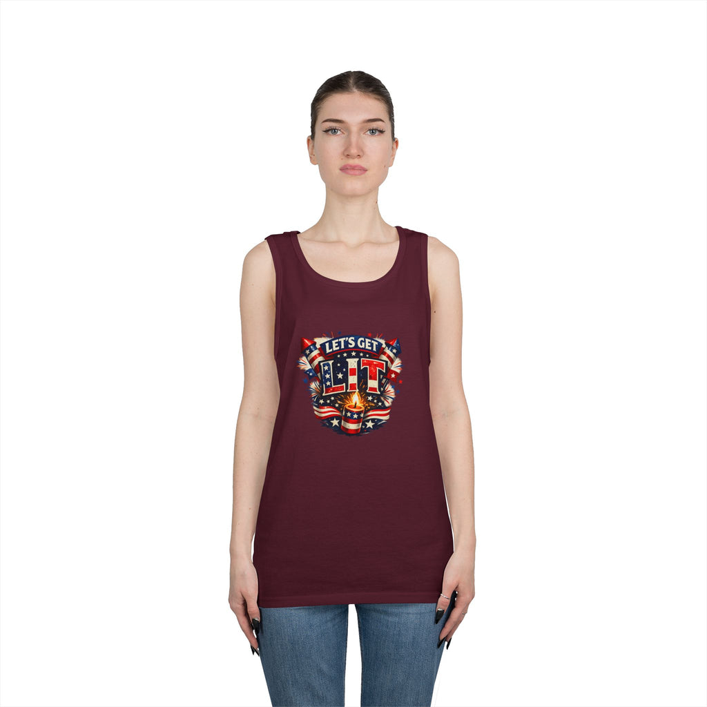 Let's Get Lit Tank Top — Patriotic 4th of July Fireworks Graphic Tank