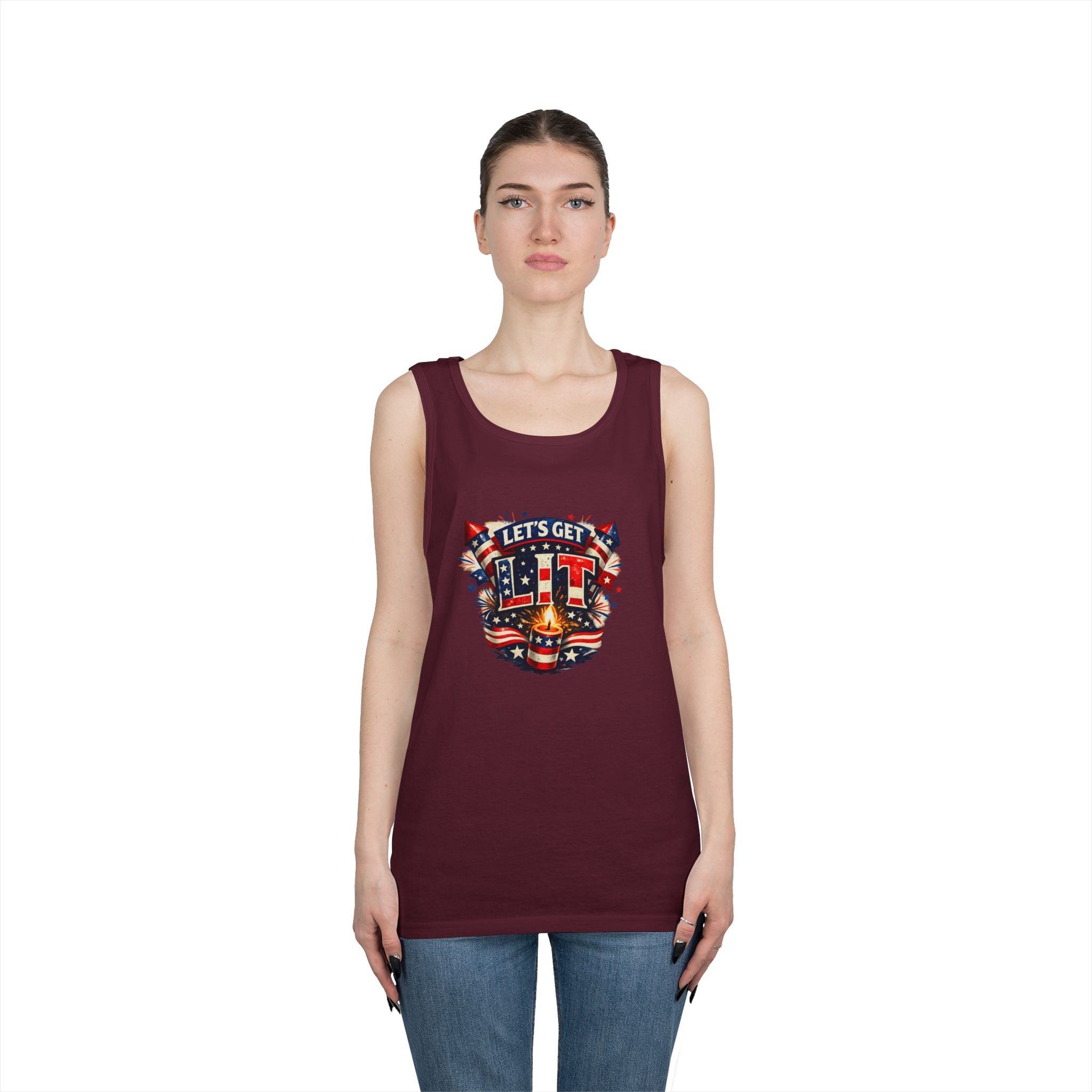 Let's Get Lit Tank Top — Patriotic 4th of July Fireworks Graphic Tank
