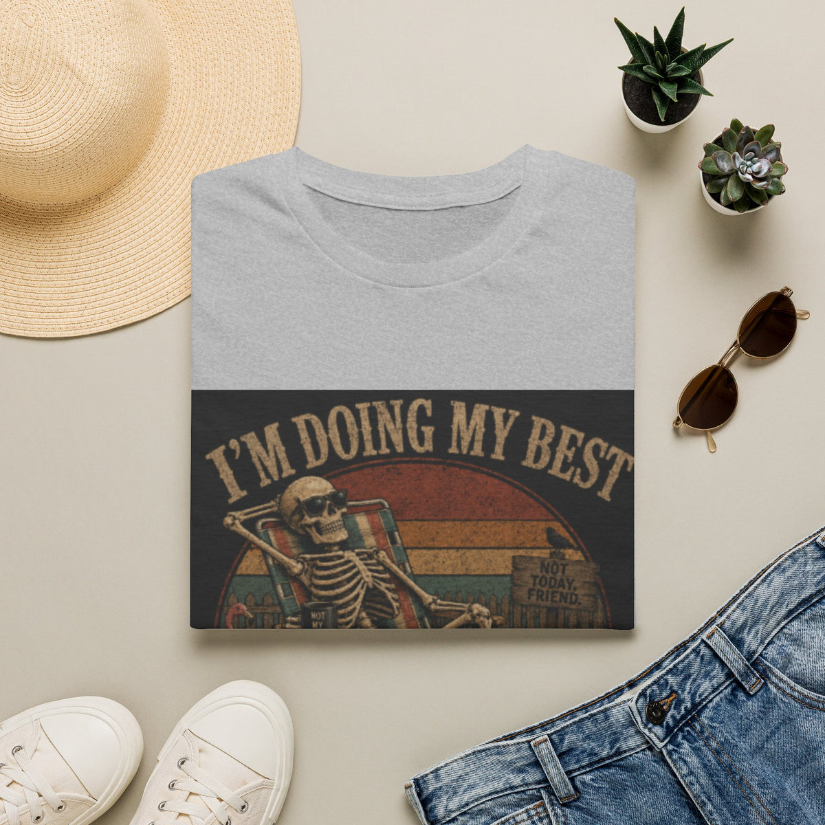 T-Shirt — "I'm Doing My Best" Vintage Skeleton Graphic Tee