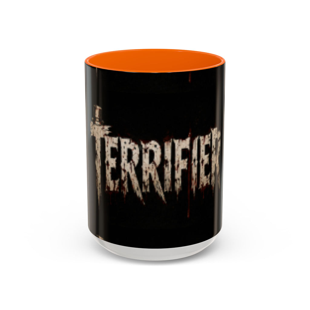 Terrified Horror Accent Coffee Mug — Gothic Scary Text Design (11/15 oz)