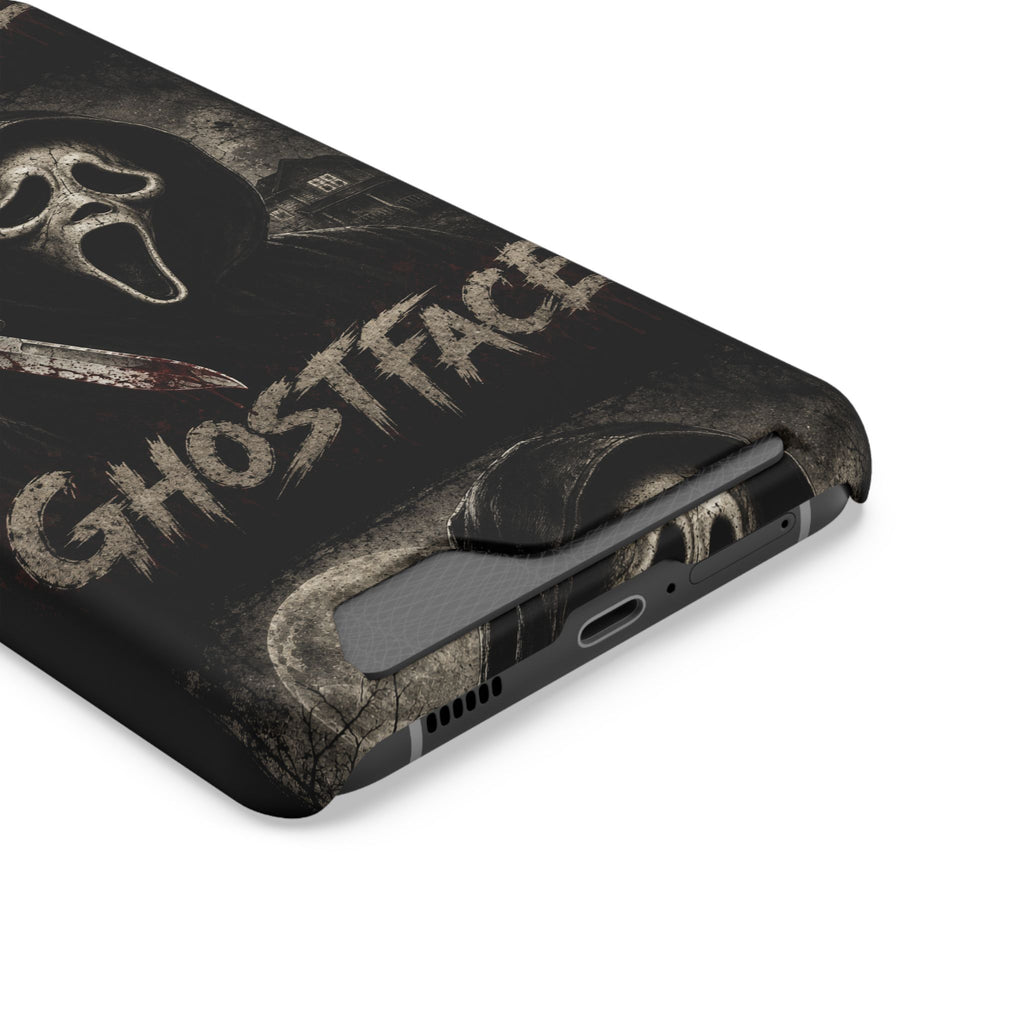 Ghostface Phone Case with Card Holder — Horror Movie Scream Mask Design