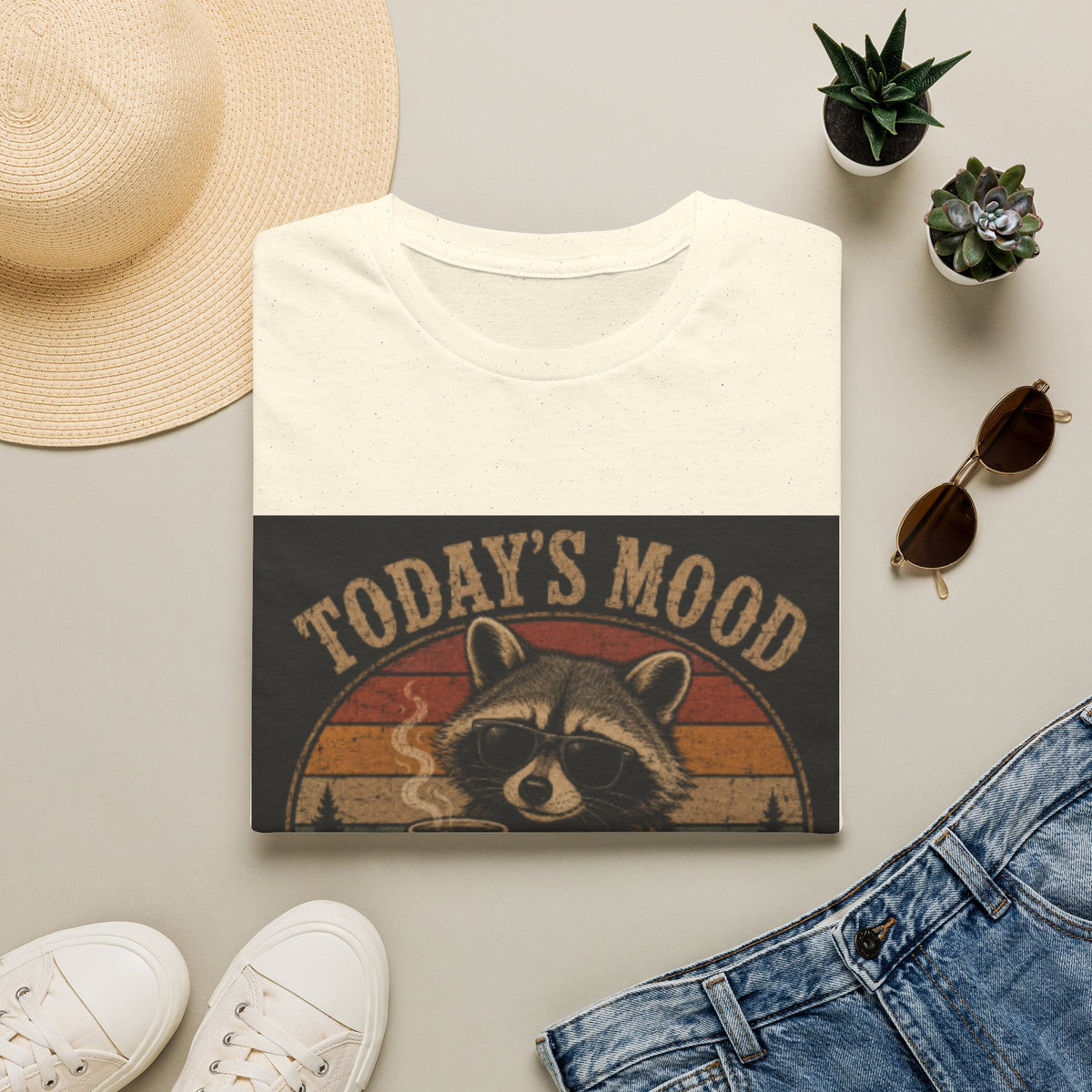 Today's Mood Unsupervised Raccoon T-Shirt — Vintage Retro Graphic Tee for Casual Wear
