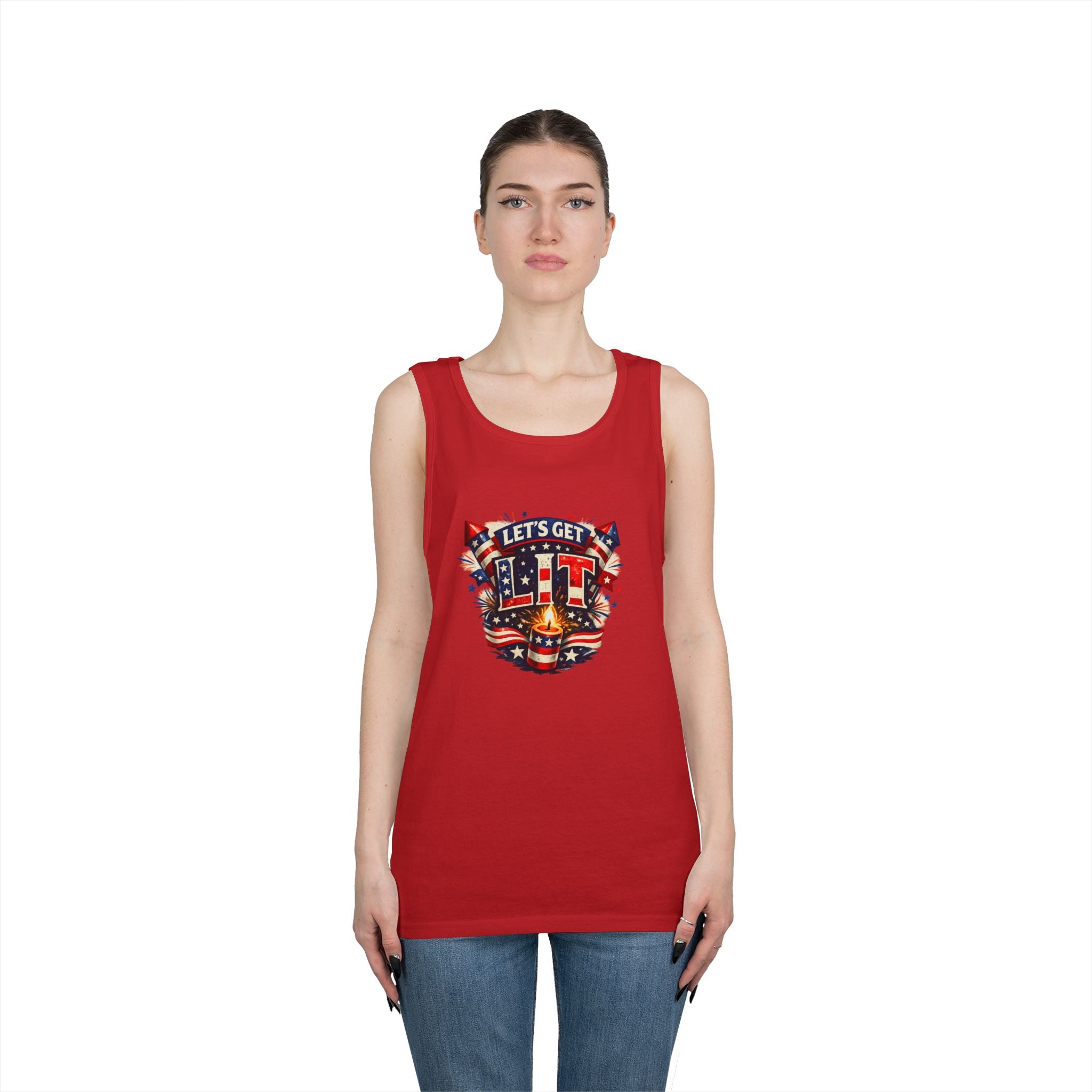 Let's Get Lit Tank Top — Patriotic 4th of July Fireworks Graphic Tank