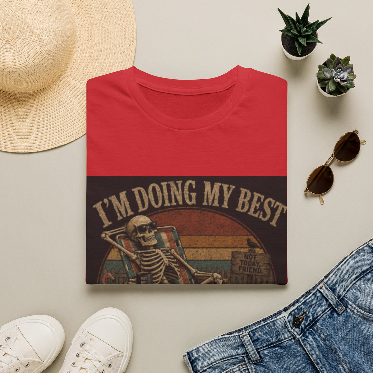 T-Shirt — "I'm Doing My Best" Vintage Skeleton Graphic Tee