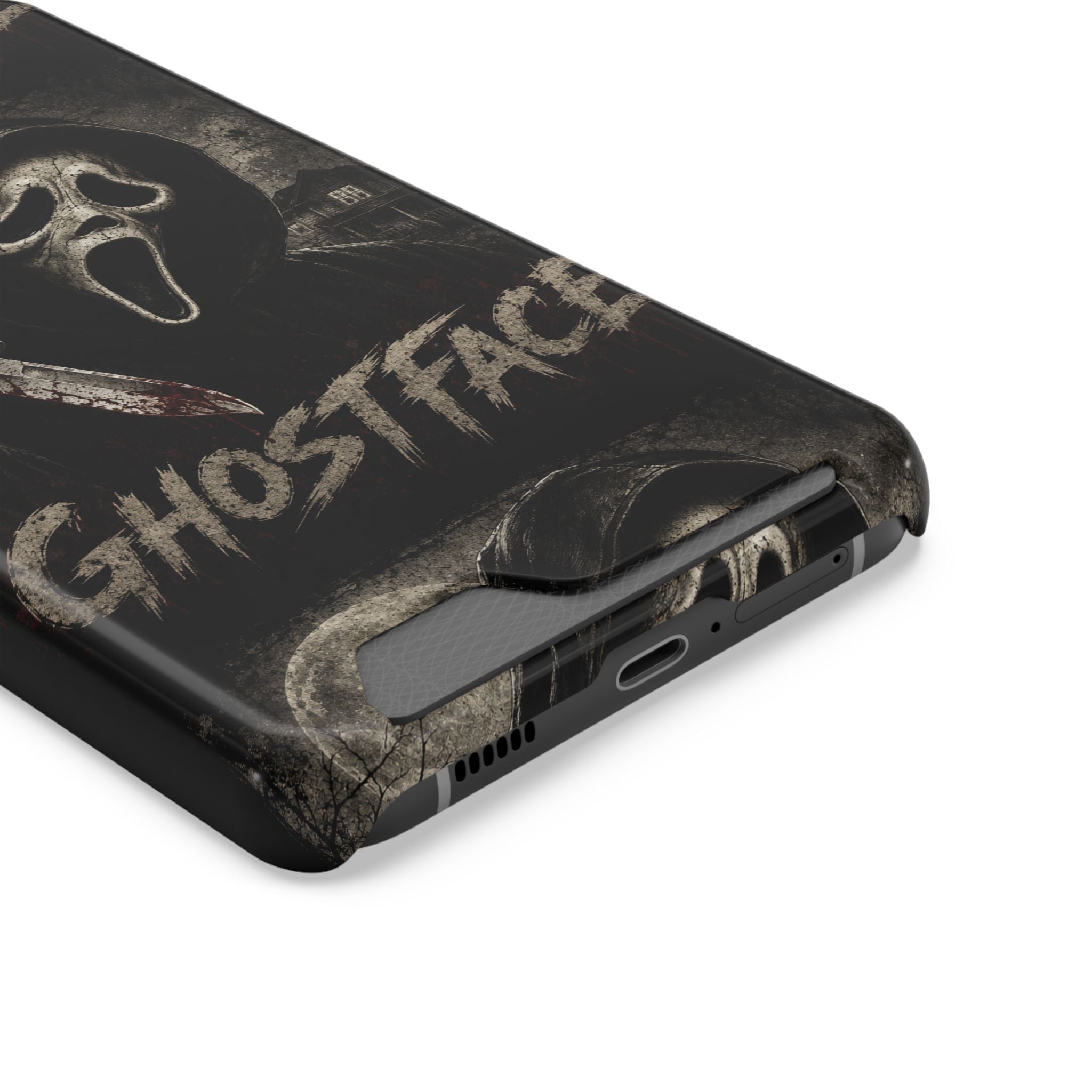 Ghostface Phone Case with Card Holder — Horror Movie Scream Mask Design