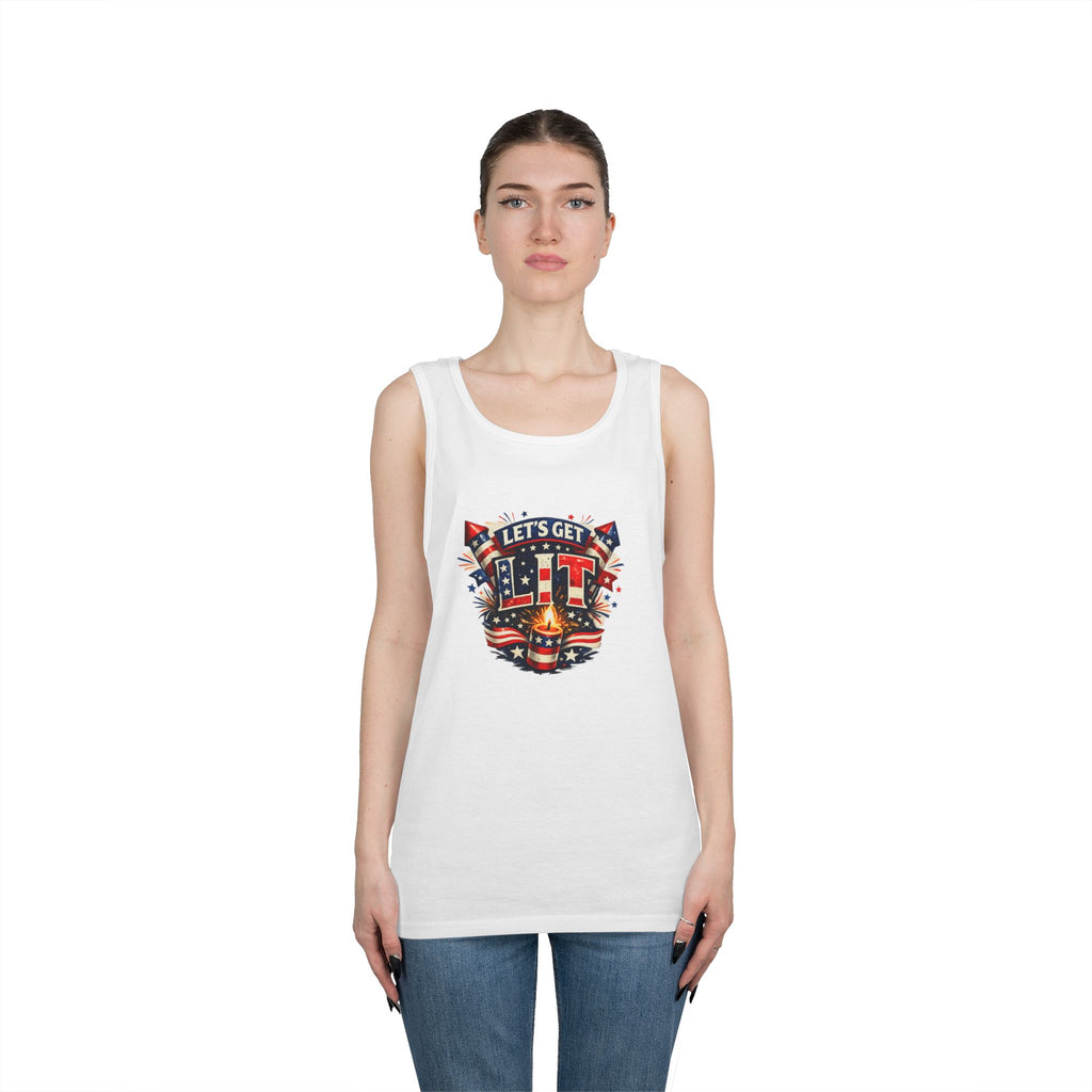 Let's Get Lit Tank Top — Patriotic 4th of July Fireworks Graphic Tank
