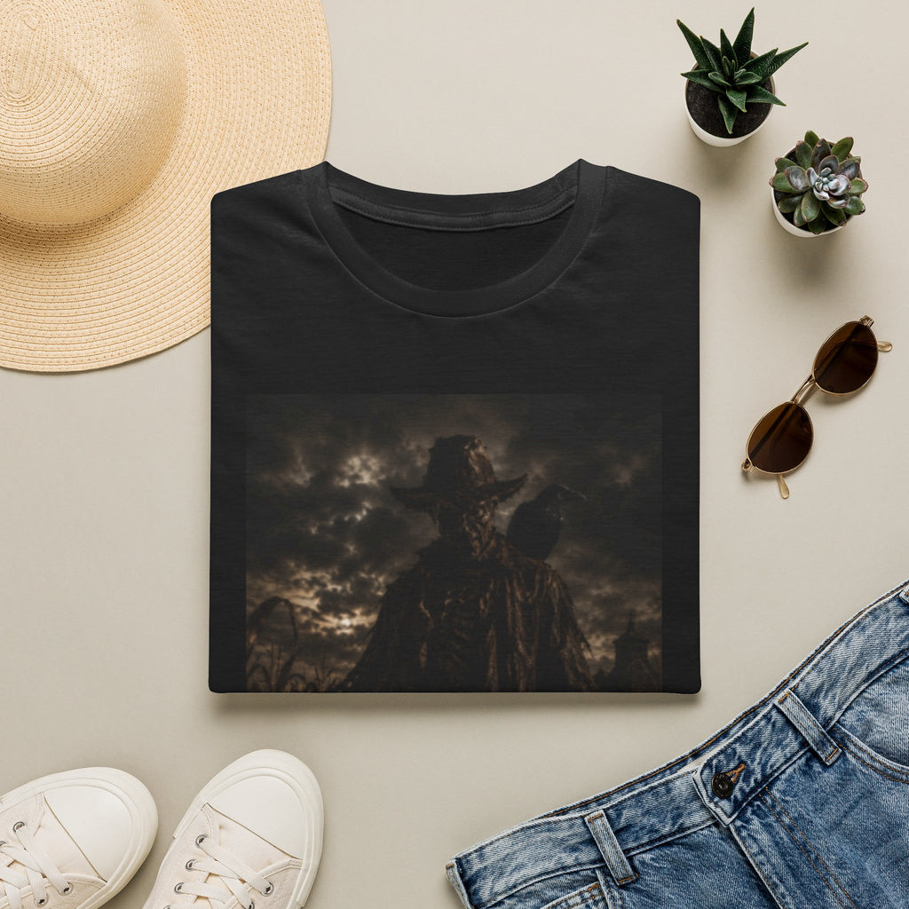 Dark Raven Knight T‑Shirt — Gothic Fantasy Scarecrow Illustration