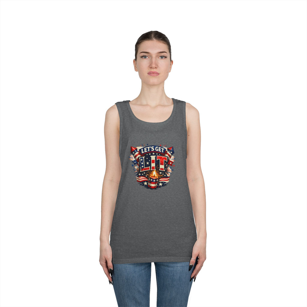 Let's Get Lit Tank Top — Patriotic 4th of July Fireworks Graphic Tank