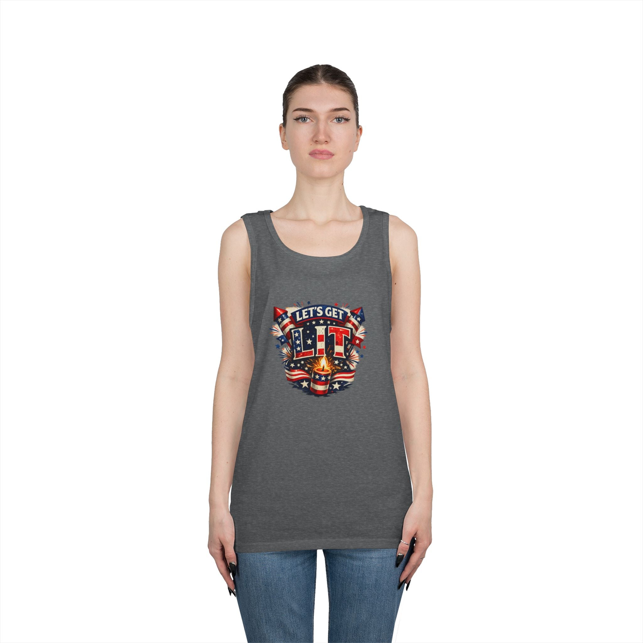 Let's Get Lit Tank Top — Patriotic 4th of July Fireworks Graphic Tank