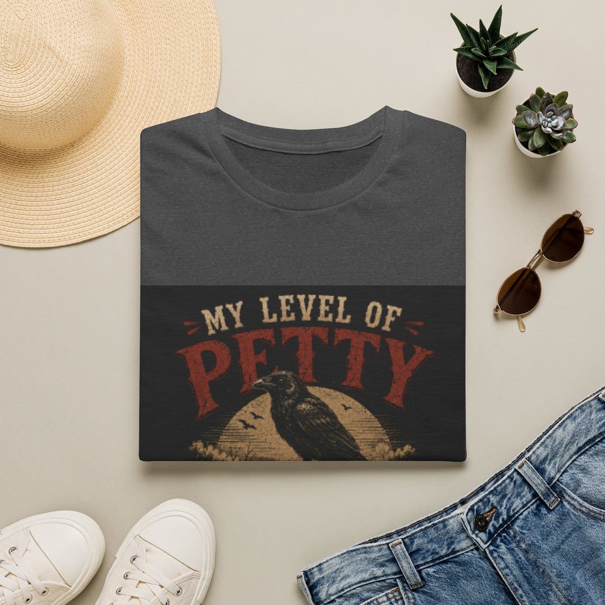 Funny 'My Level of Petty' T-Shirt — Vintage Raven No Trespassing Graphic Tee