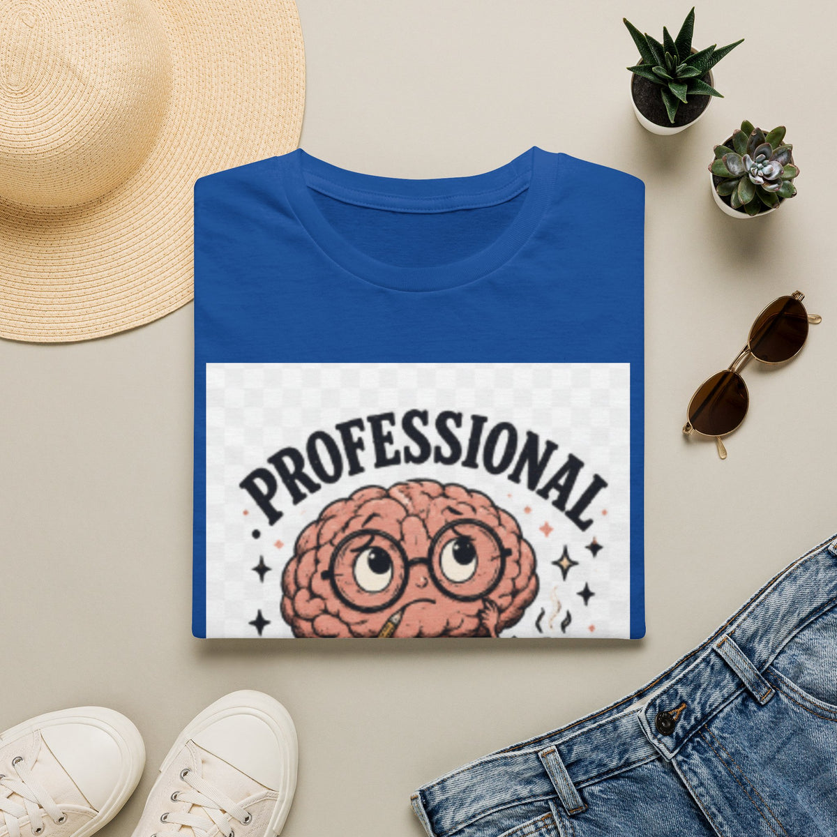 T-Shirt — "Professional Overthinker" Cute Brain Graphic Tee