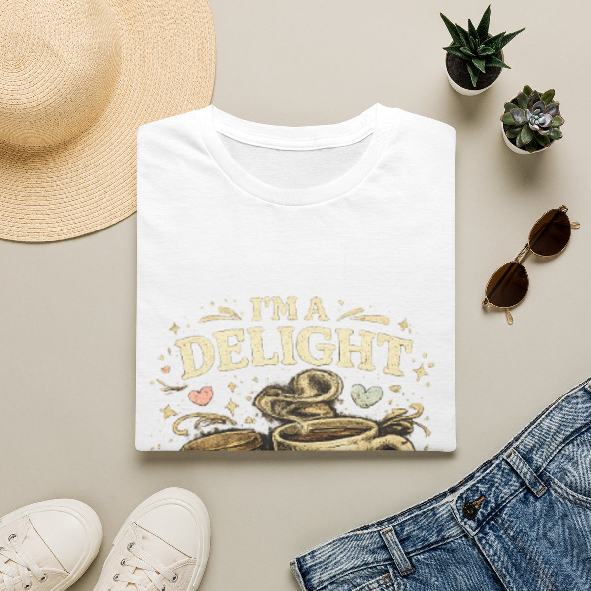 Coffee Mug T-Shirt — “I'm a Delight (Give Me Five Minutes)” Retro Coffee Graphic Tee