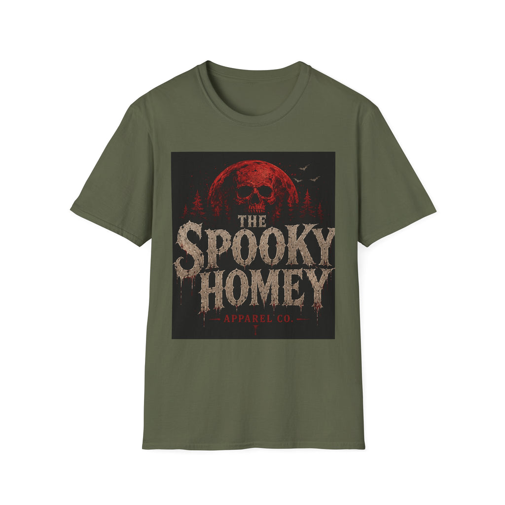 Spooky Homey T‑Shirt — Red Moon Skull Halloween Tee