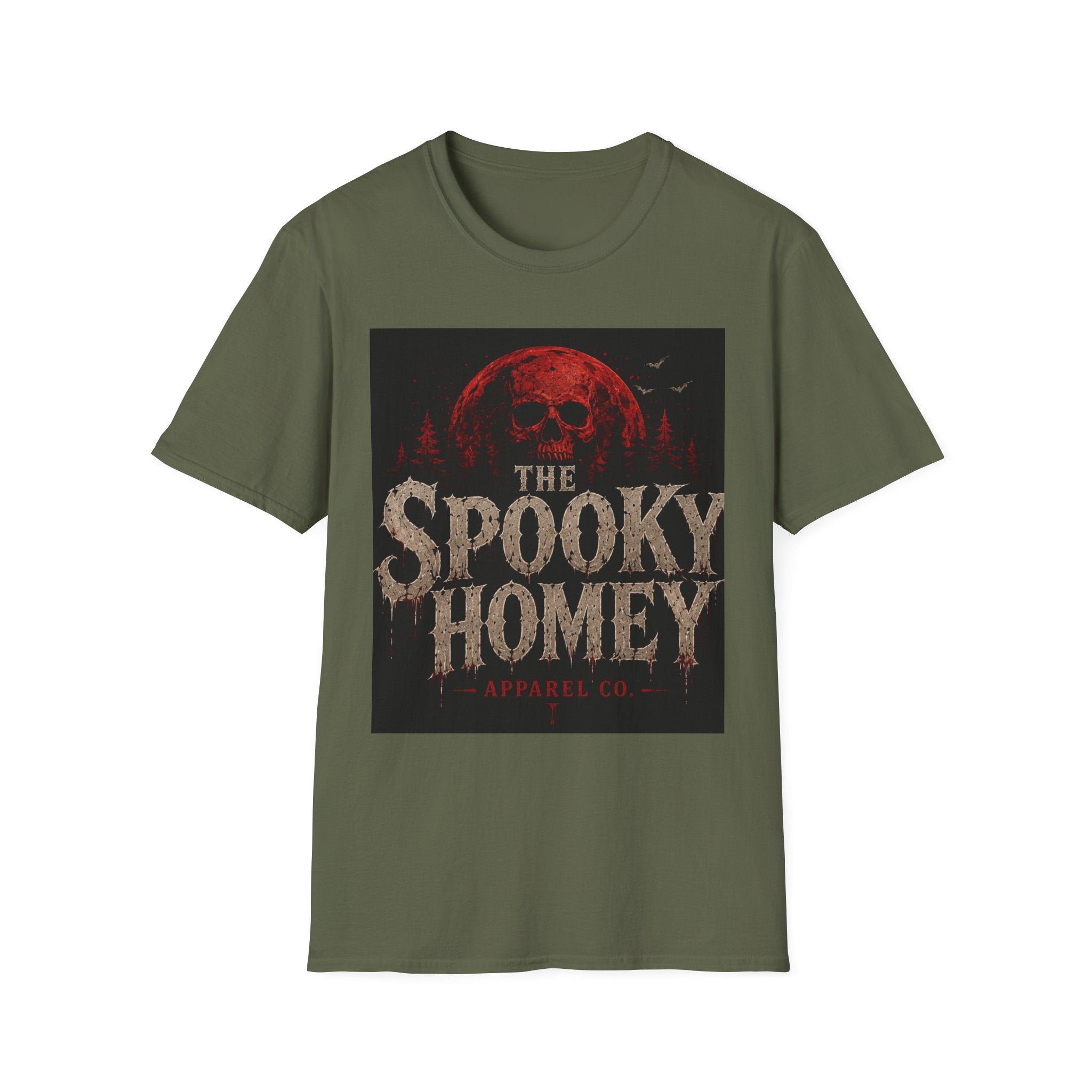 Spooky Homey T‑Shirt — Red Moon Skull Halloween Tee