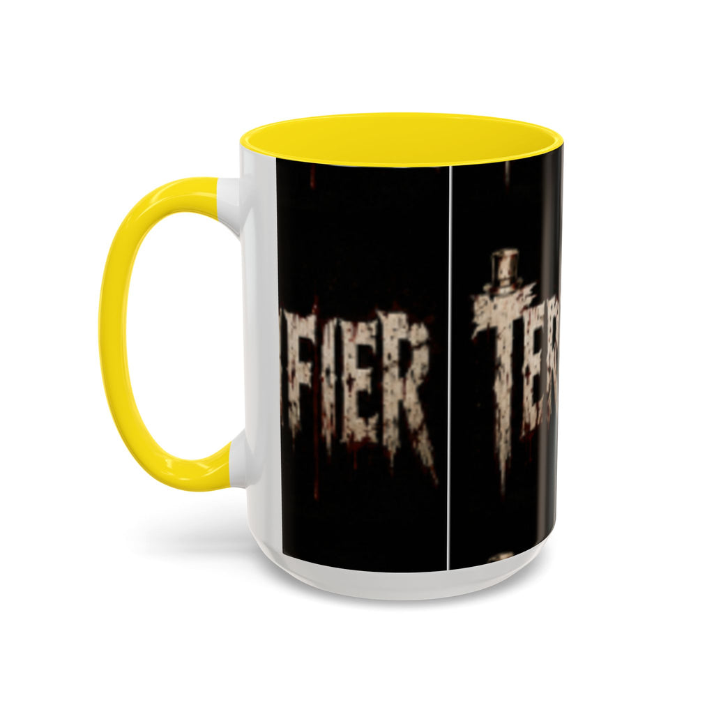 Terrified Horror Accent Coffee Mug — Gothic Scary Text Design (11/15 oz)