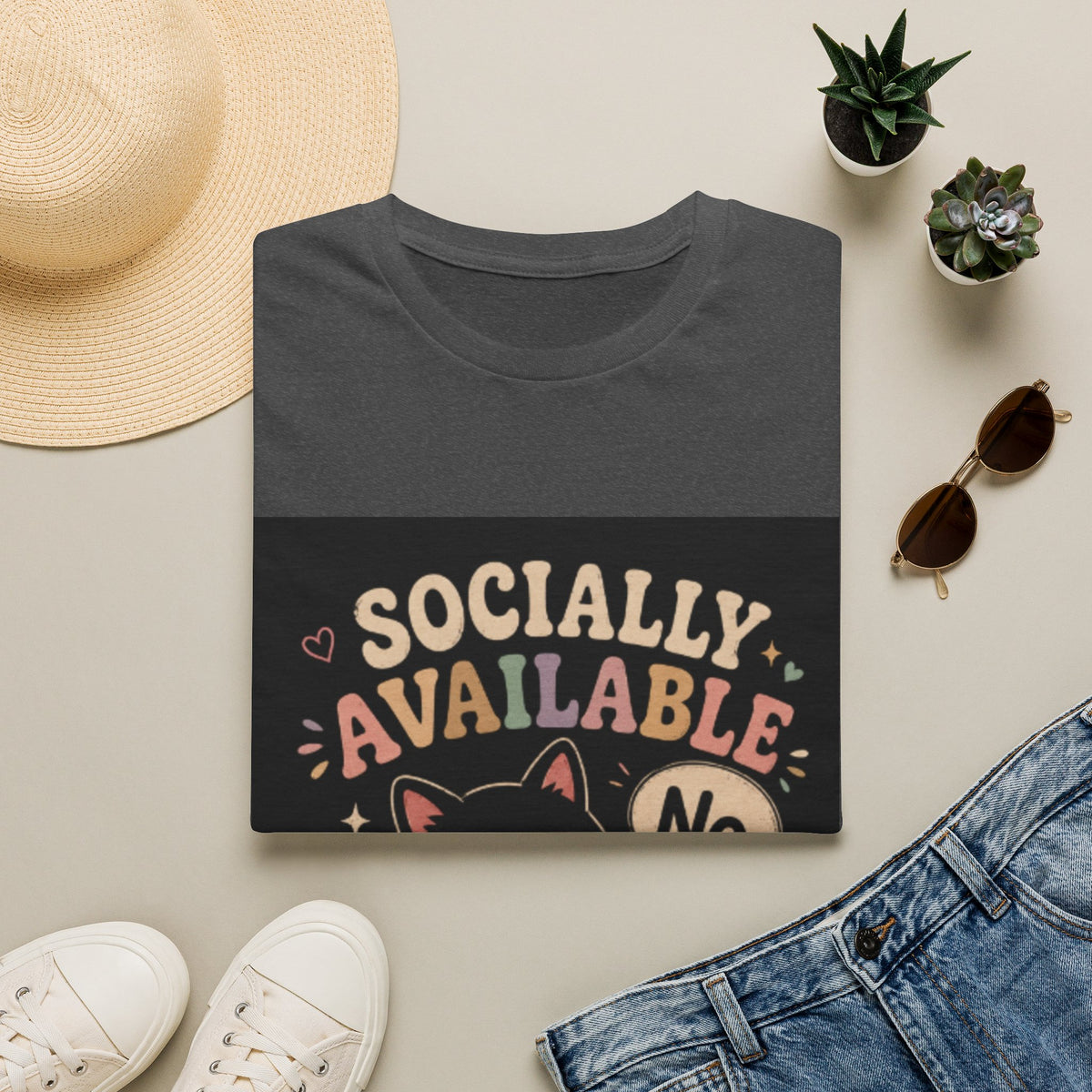 T-Shirt — "Socially Available" Funny Cat Graphic Tee
