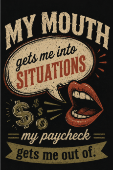 Graphic T-Shirt — "My Mouth Gets Me Into Situations" Vintage Statement Tee