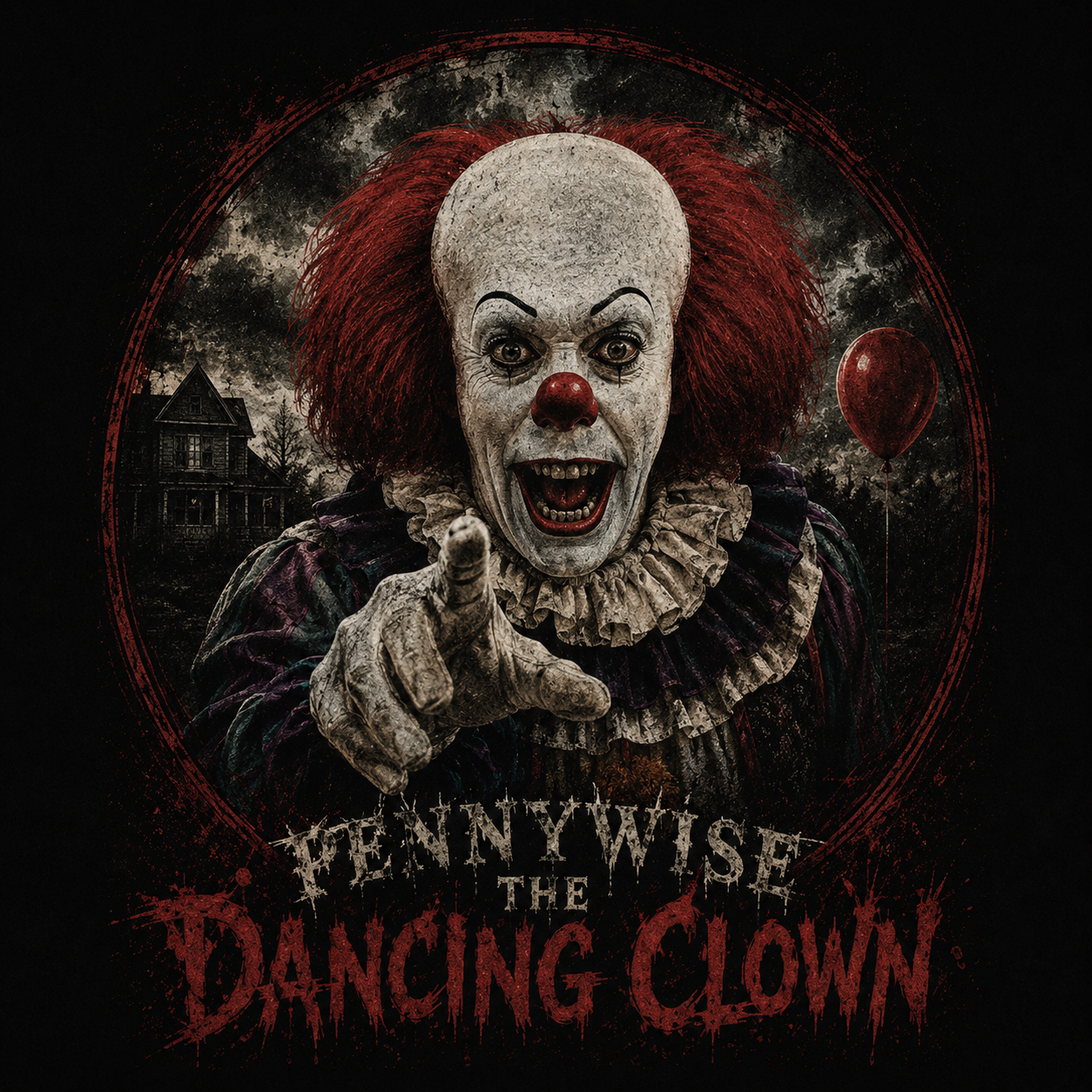 Horror Tie-Dye Tee — Pennywise "We All Float Down Here" Graphic Shirt