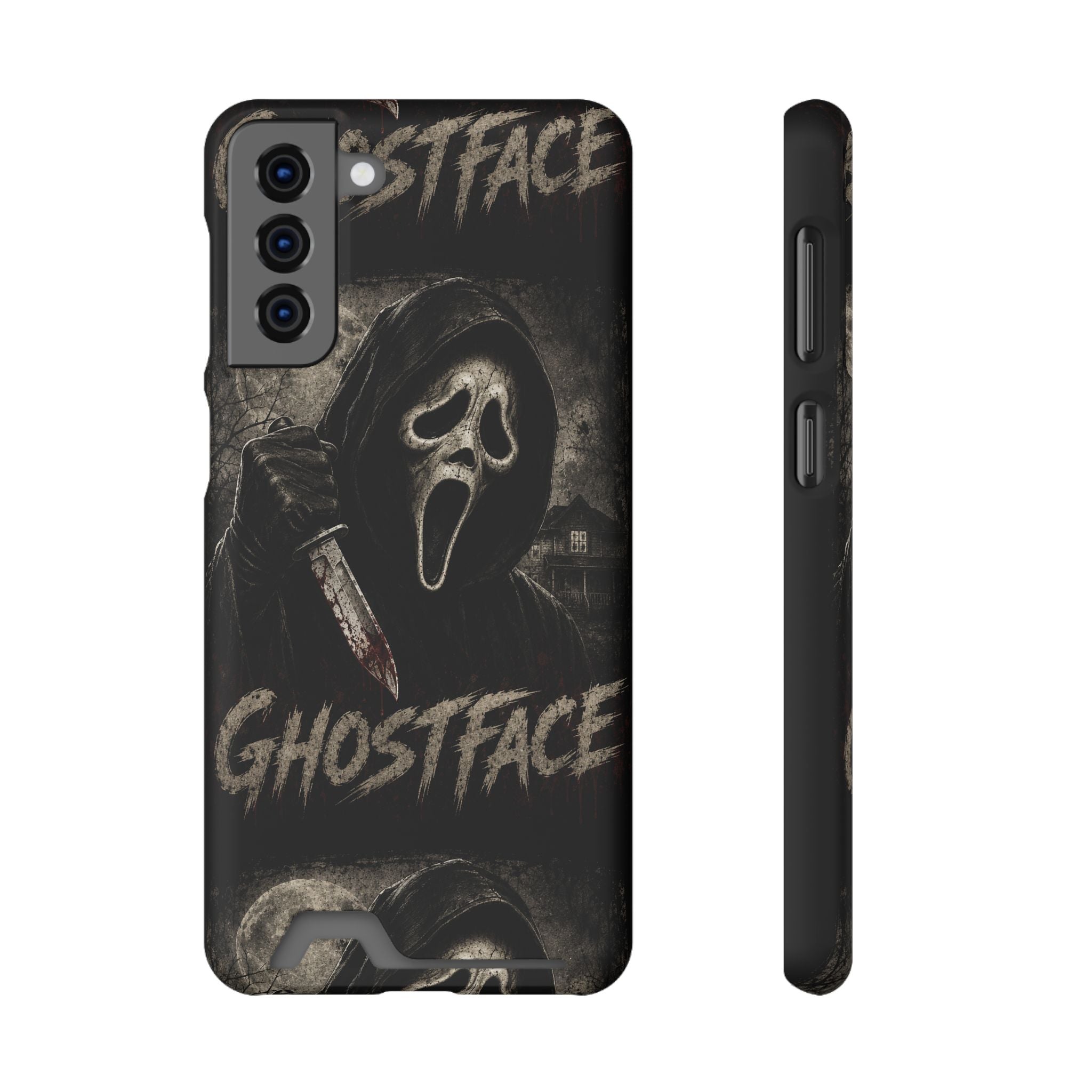 Ghostface Phone Case with Card Holder — Horror Movie Scream Mask Design