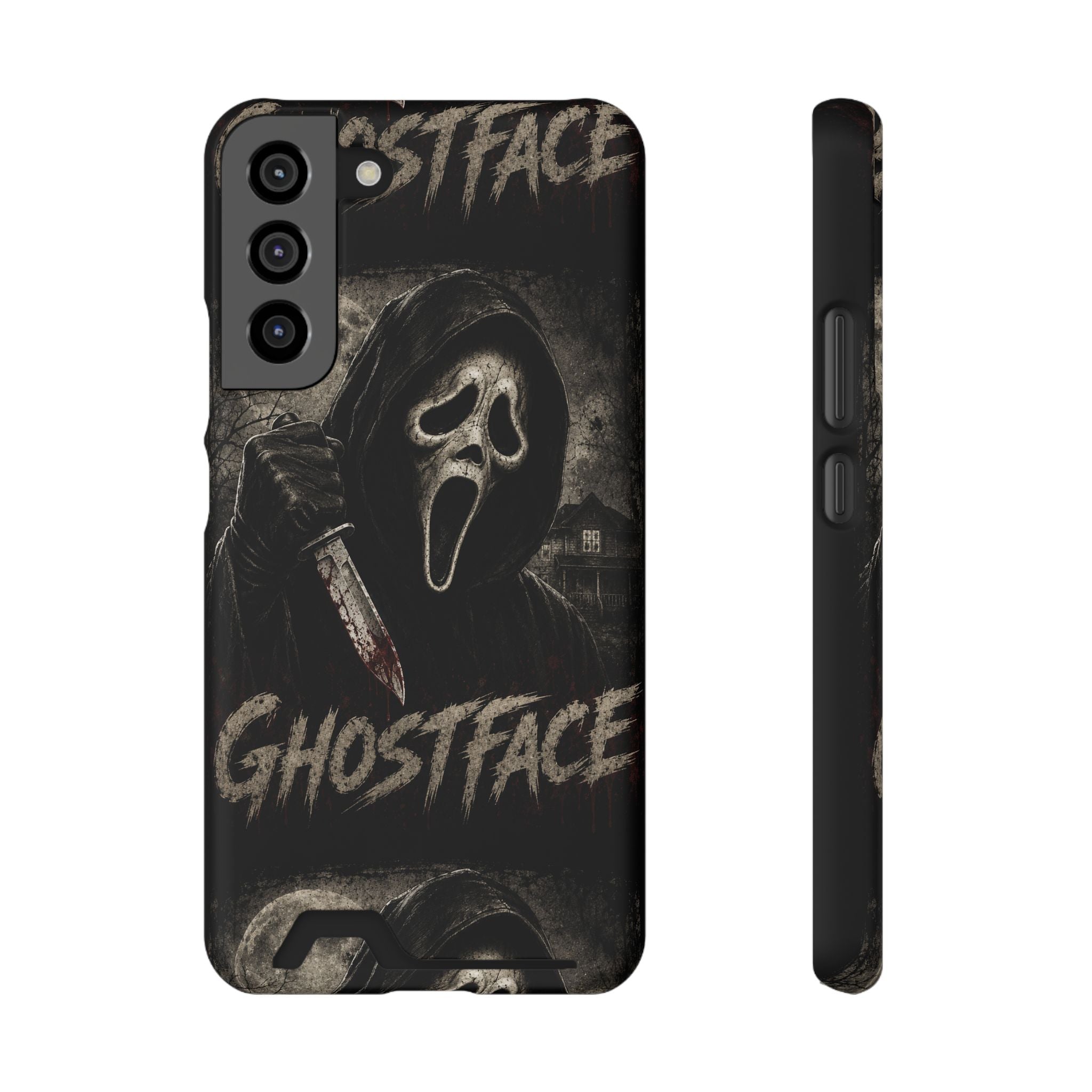 Ghostface Phone Case with Card Holder — Horror Movie Scream Mask Design