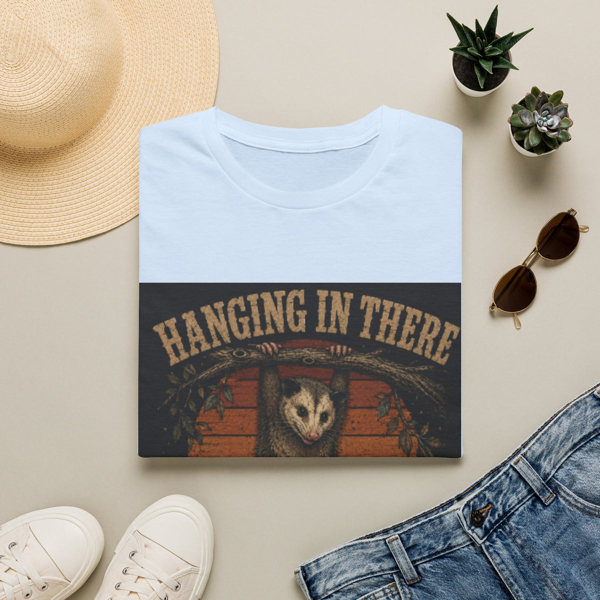 Hanging In There Possum T-Shirt — Cute Resilience Graphic Tee