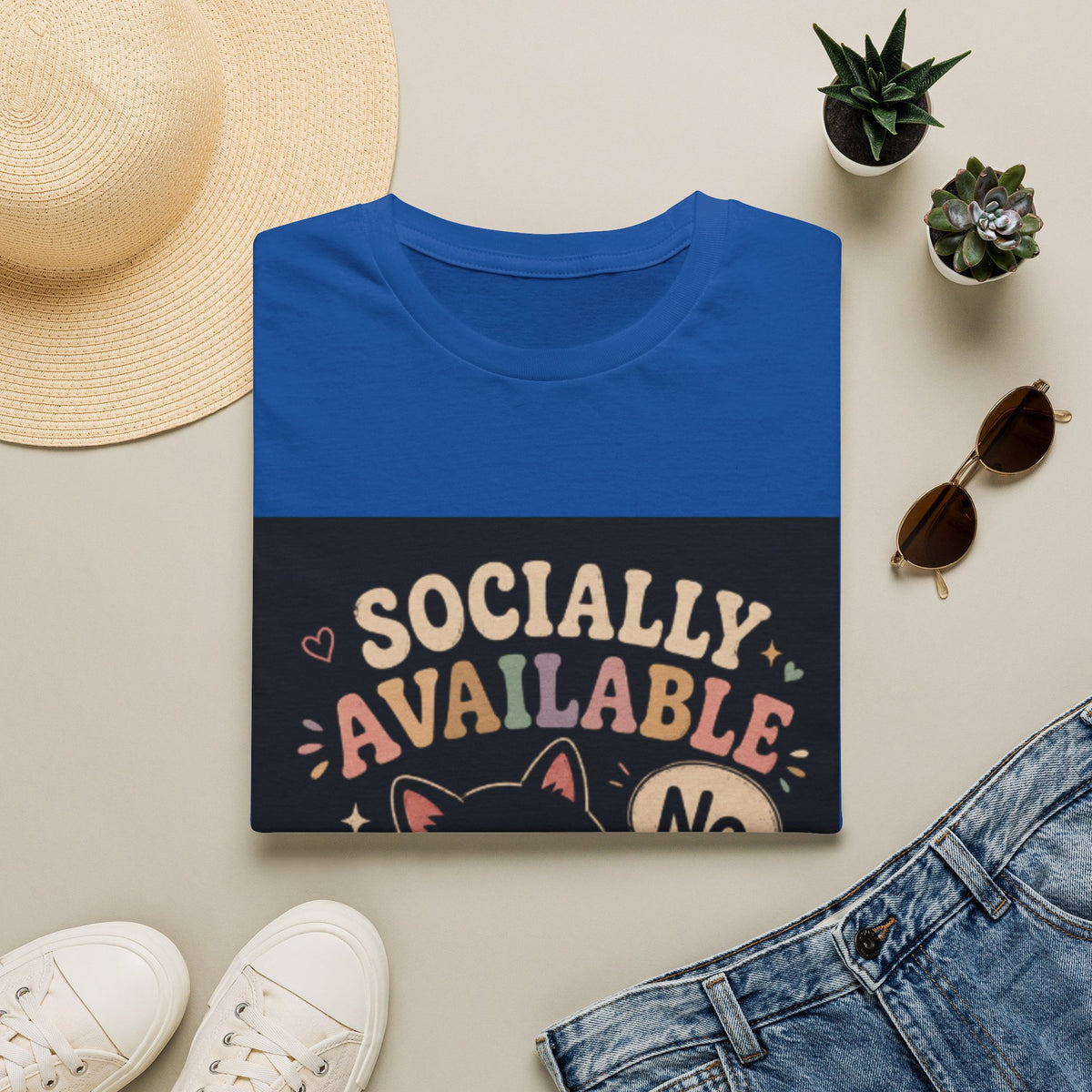 T-Shirt — "Socially Available" Funny Cat Graphic Tee