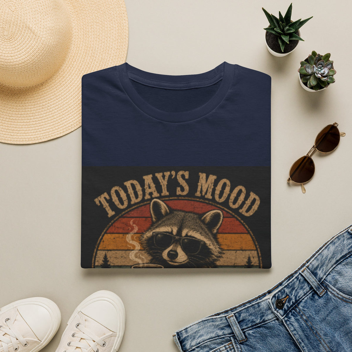 Today's Mood Unsupervised Raccoon T-Shirt — Vintage Retro Graphic Tee for Casual Wear