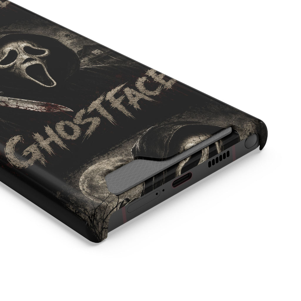 Ghostface Phone Case with Card Holder — Horror Movie Scream Mask Design